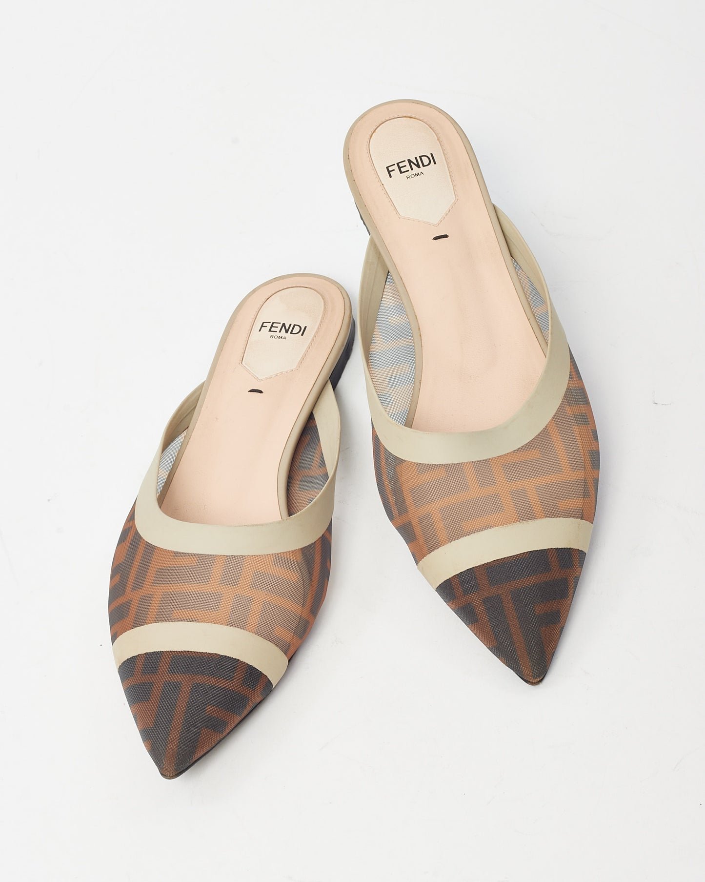 Fendi Brown FF Zucca Mesh Pointed Toe Flat Mules - 40