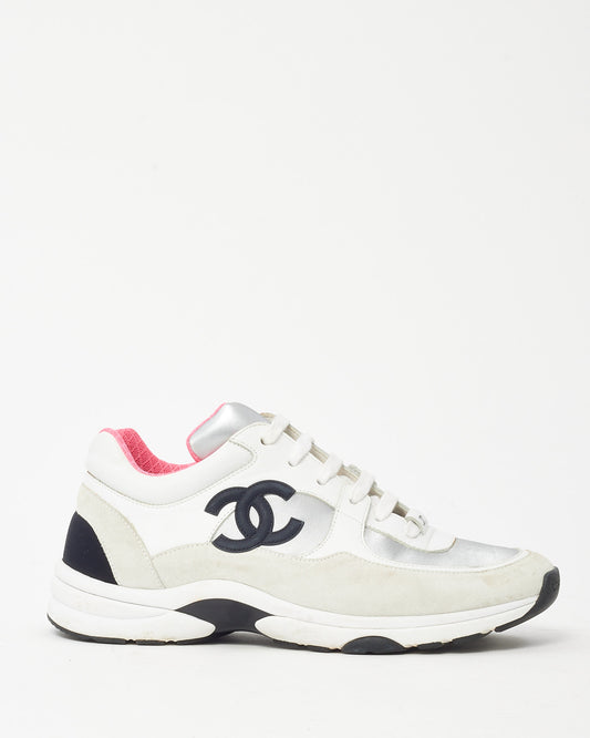 Chanel Grey/Silver/Black/White Pink Suede and Leather CC Logo Sneakers - 39
