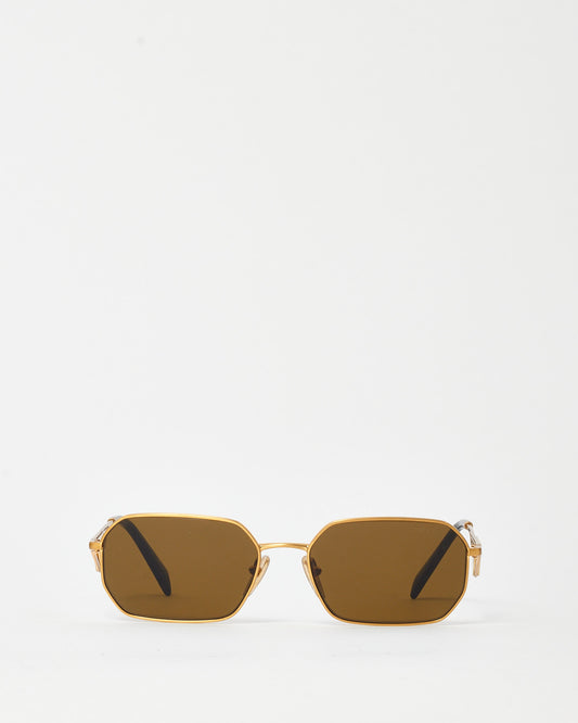 Prada Gold Metal SPR A51 Triangle Logo Square Sunglasses