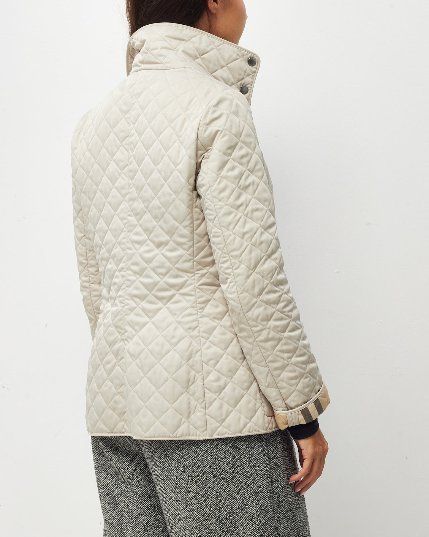Burberry Brit Beige Padded Quilted Button Up Jacket - XS