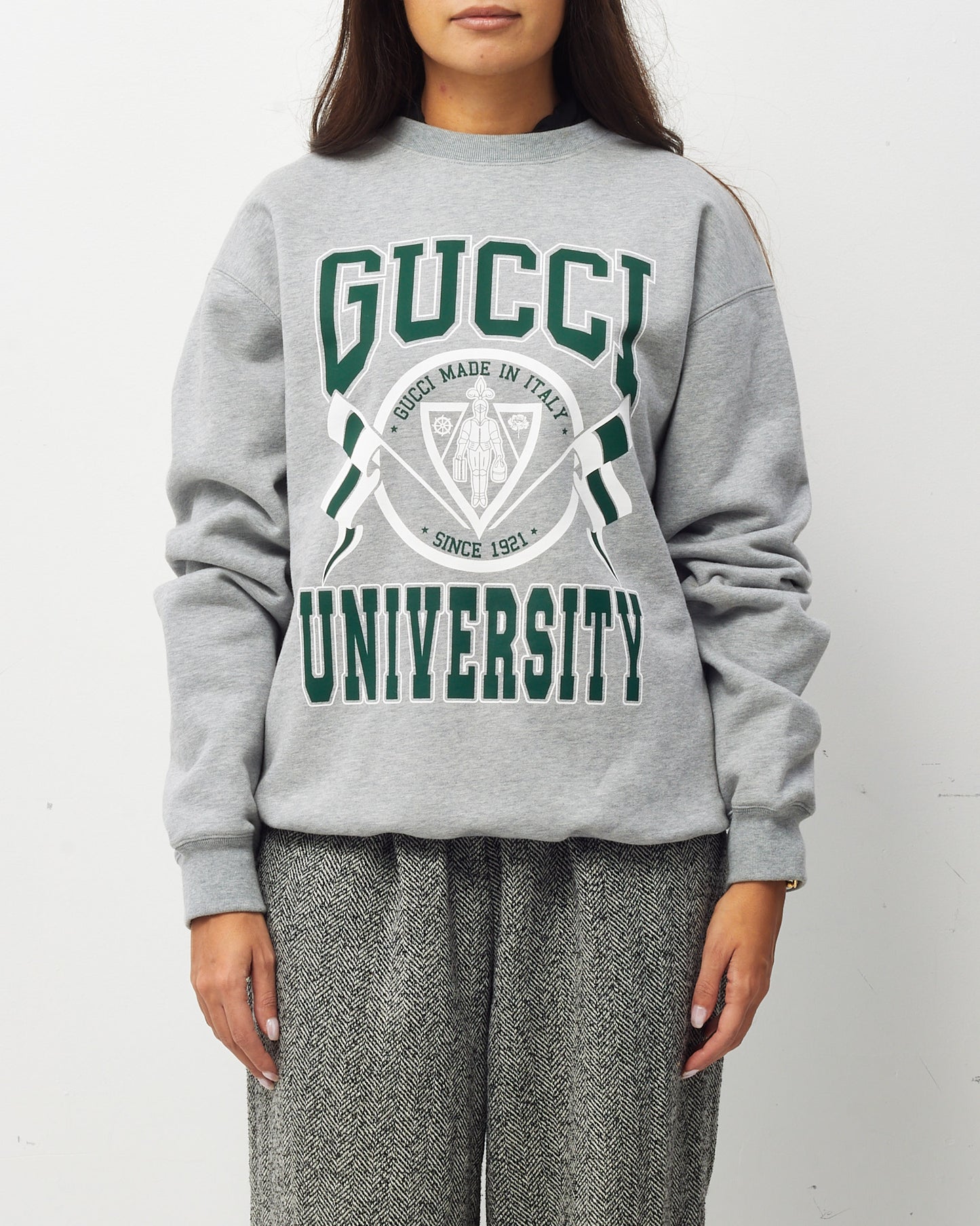Gucci Men's Grey Cotton Jersey Gucci University Crewneck Sweatshirt - S MEN