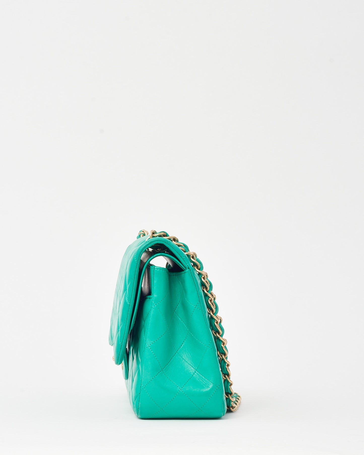 Chanel Turquoise Green Quilted Lambskin Leather Jumbo Double Flap Bag GHW