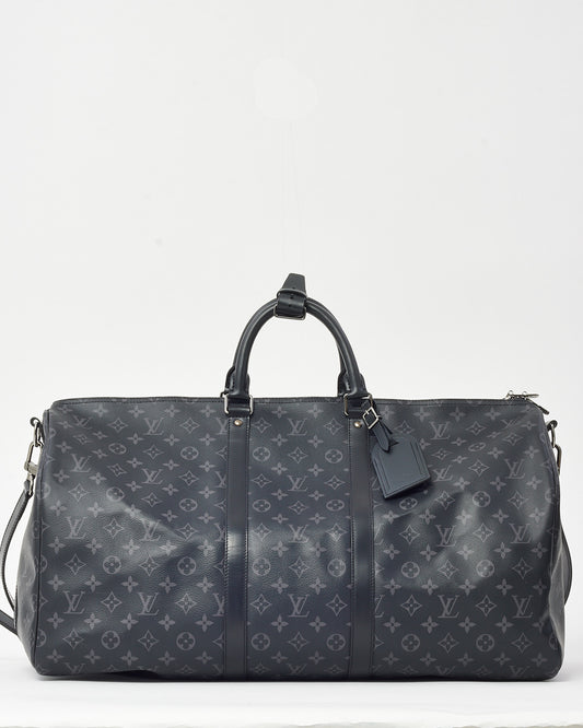 Louis Vuitton Black Monogram Eclipse Coated Canvas Keepall Bandoulière 55
