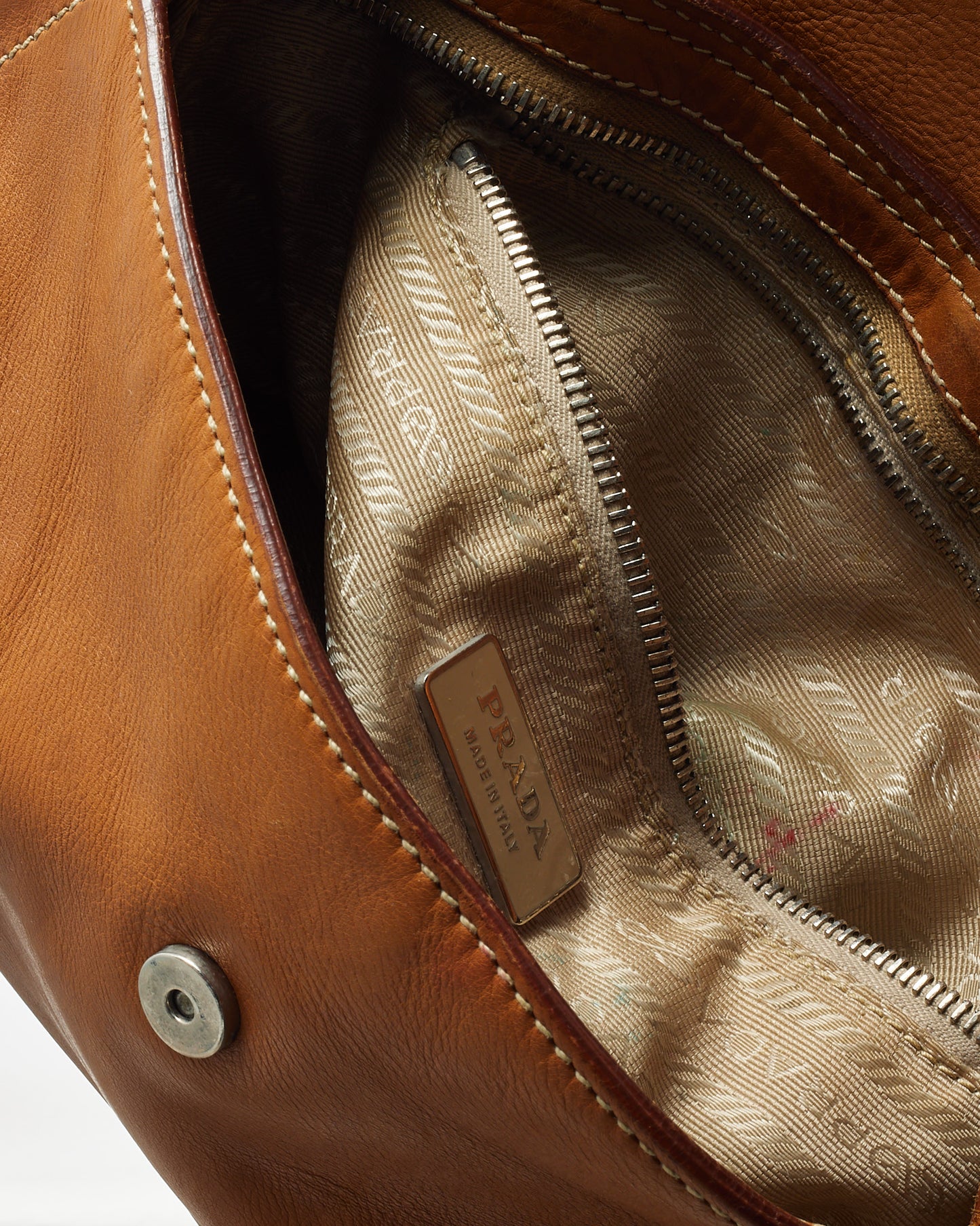 Prada Brown/Tan Leather Studded Shoulder Bag