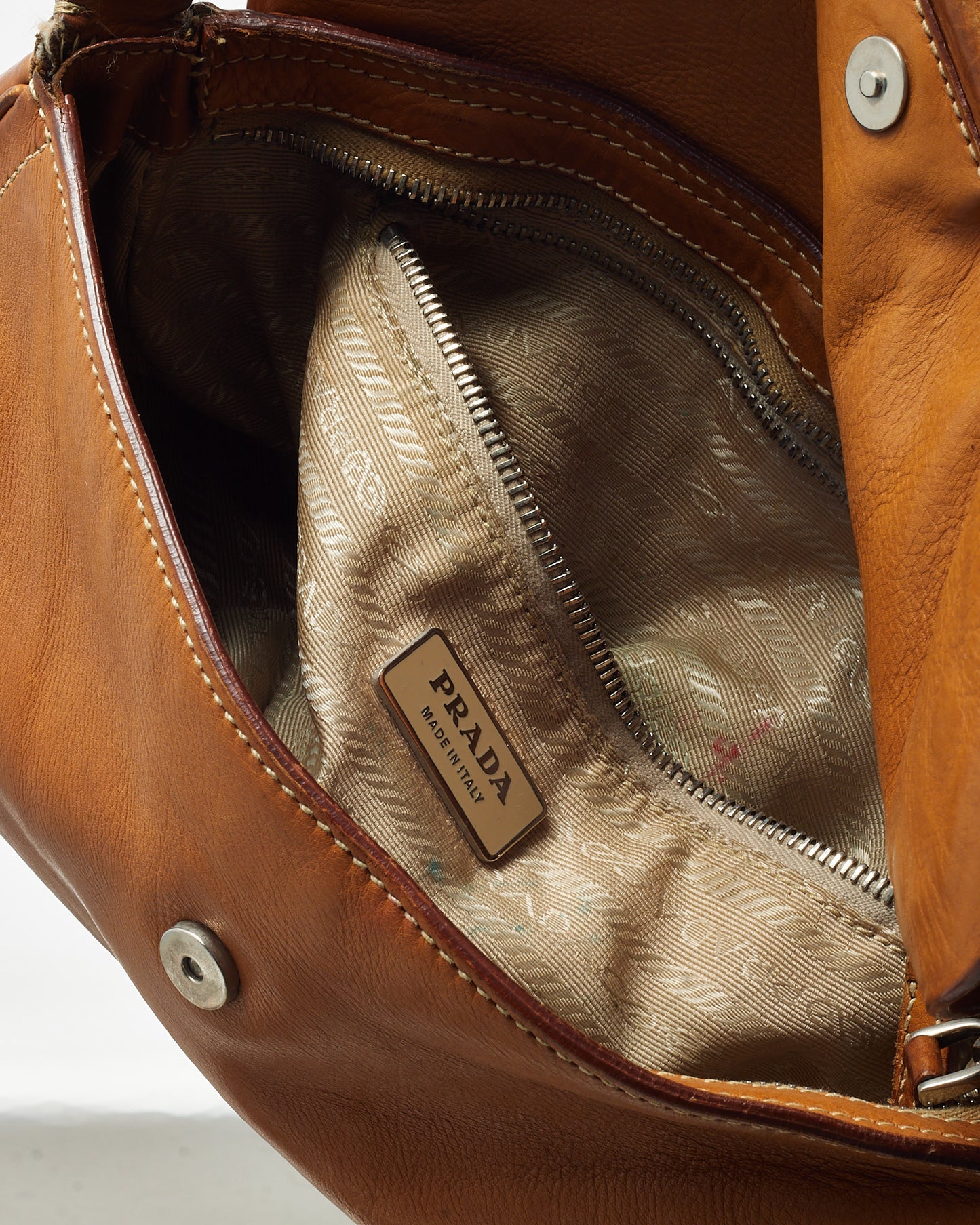 Prada Brown/Tan Leather Studded Shoulder Bag