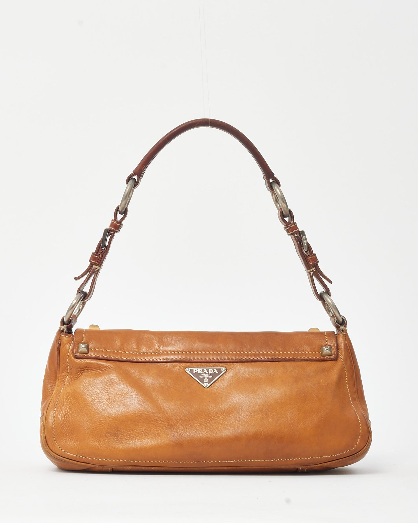 Prada Brown/Tan Leather Studded Shoulder Bag