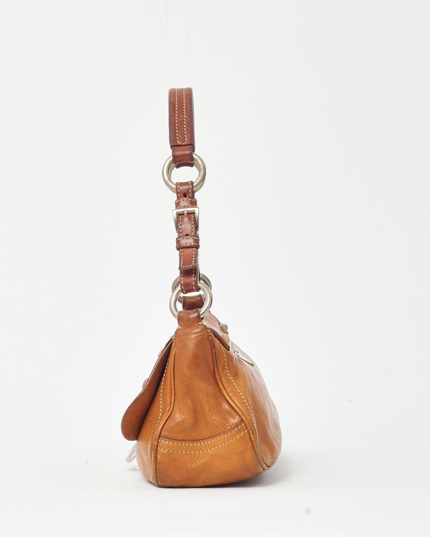 Prada Brown/Tan Leather Studded Shoulder Bag