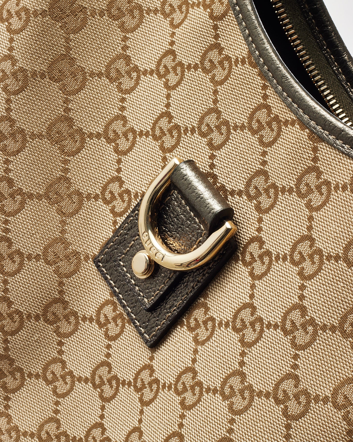 Gucci Beige and Brown GG Monogram Canvas Abbey D-Ring Shoulder Bag