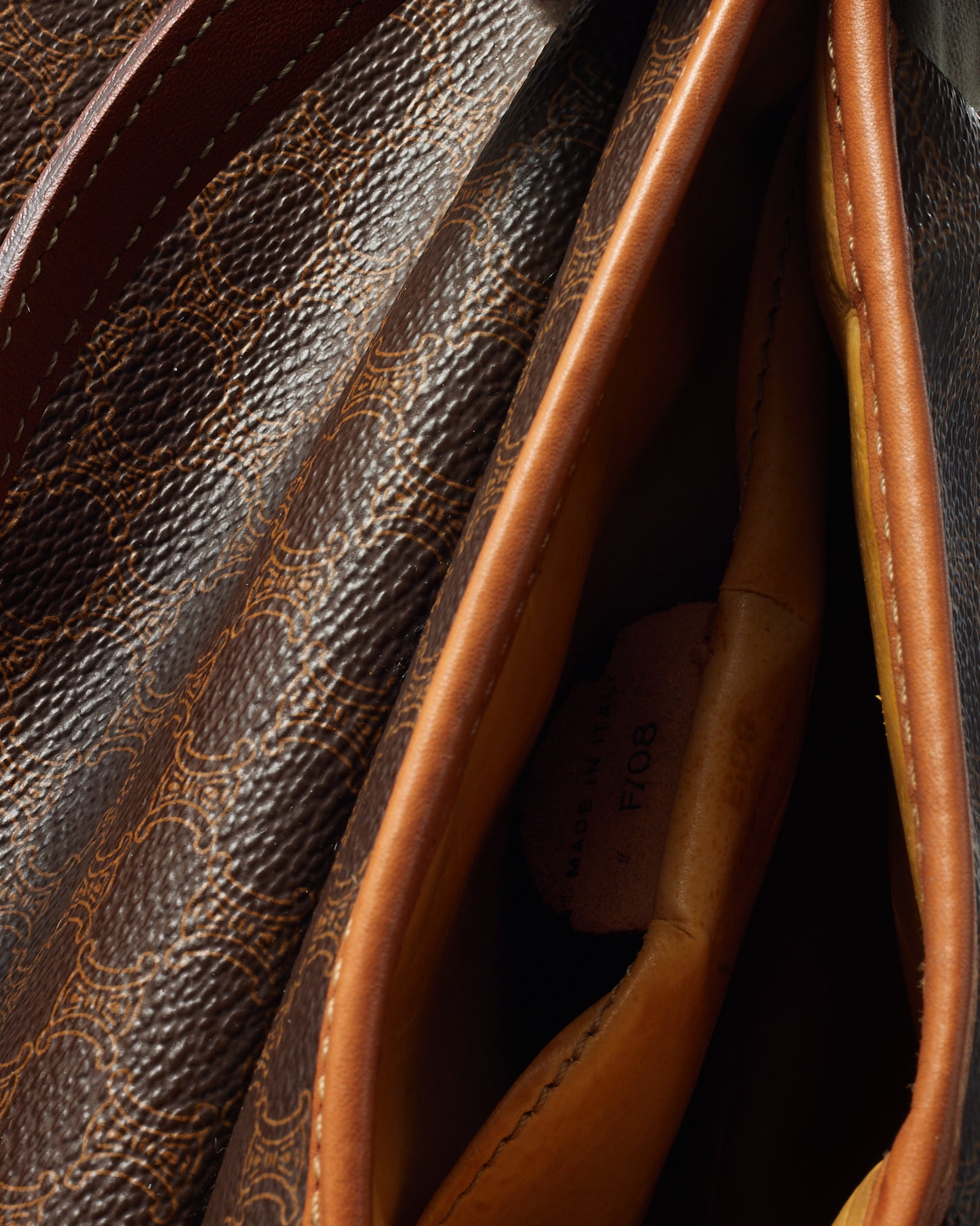 Celine Vintage Tan Leather Brown Macadam Logo Coated Canvas Crossbody Bag