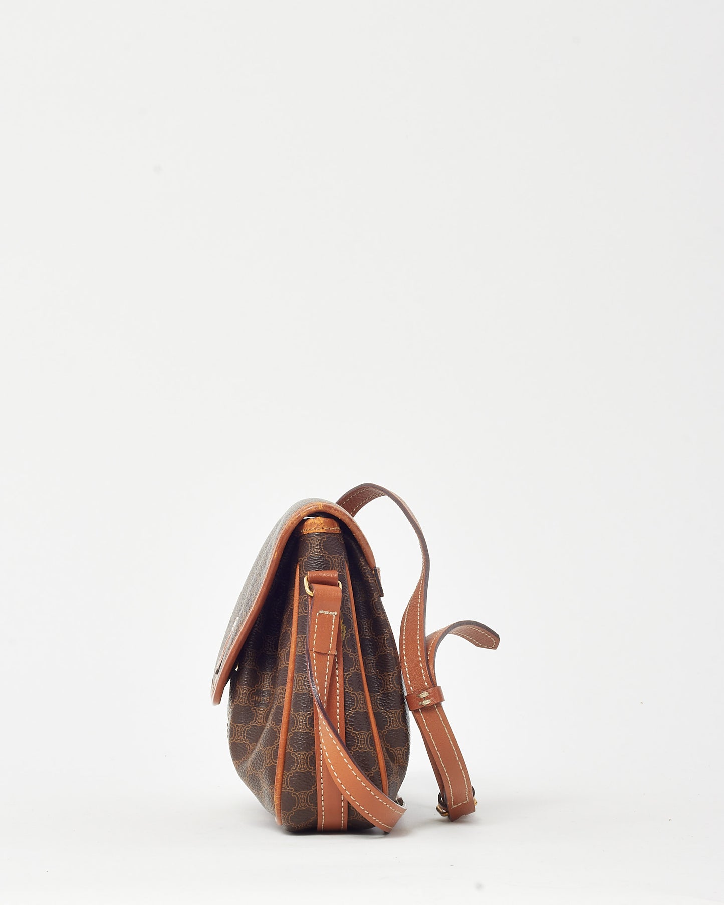 Celine Vintage Tan Leather Brown Macadam Logo Coated Canvas Crossbody Bag