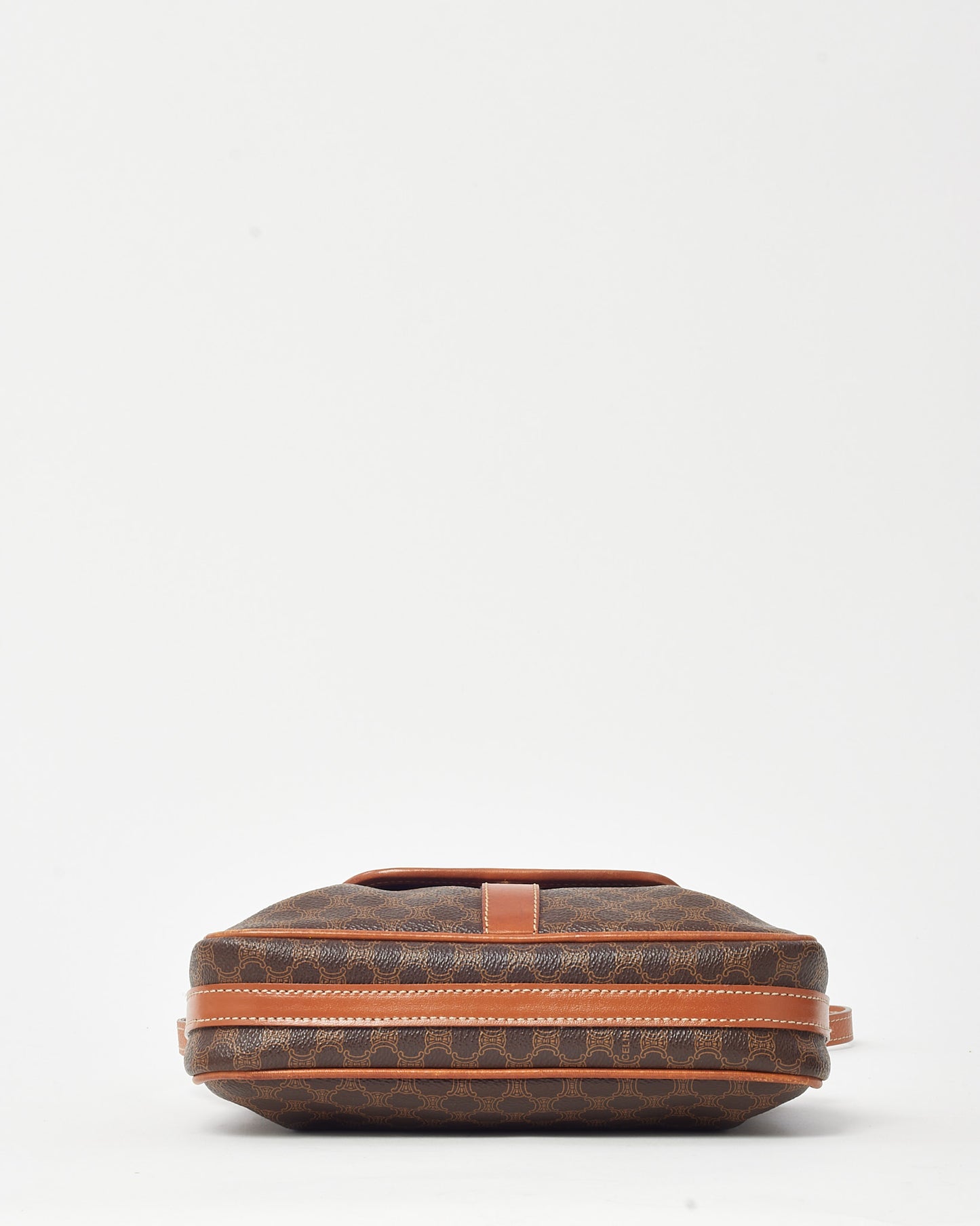 Celine Vintage Tan Leather Brown Macadam Logo Coated Canvas Crossbody Bag