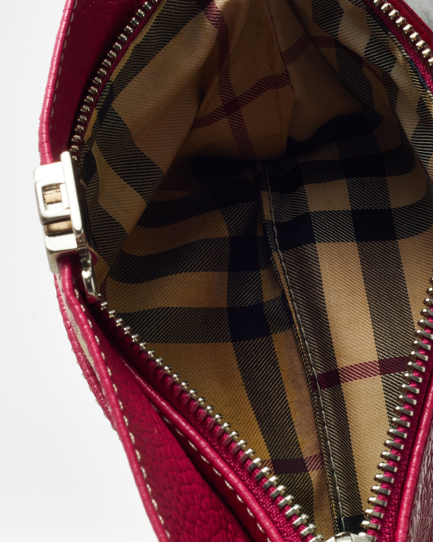 Burberry Pink Grained Leather SHW Push Lock Clasp Wristlet Clutch