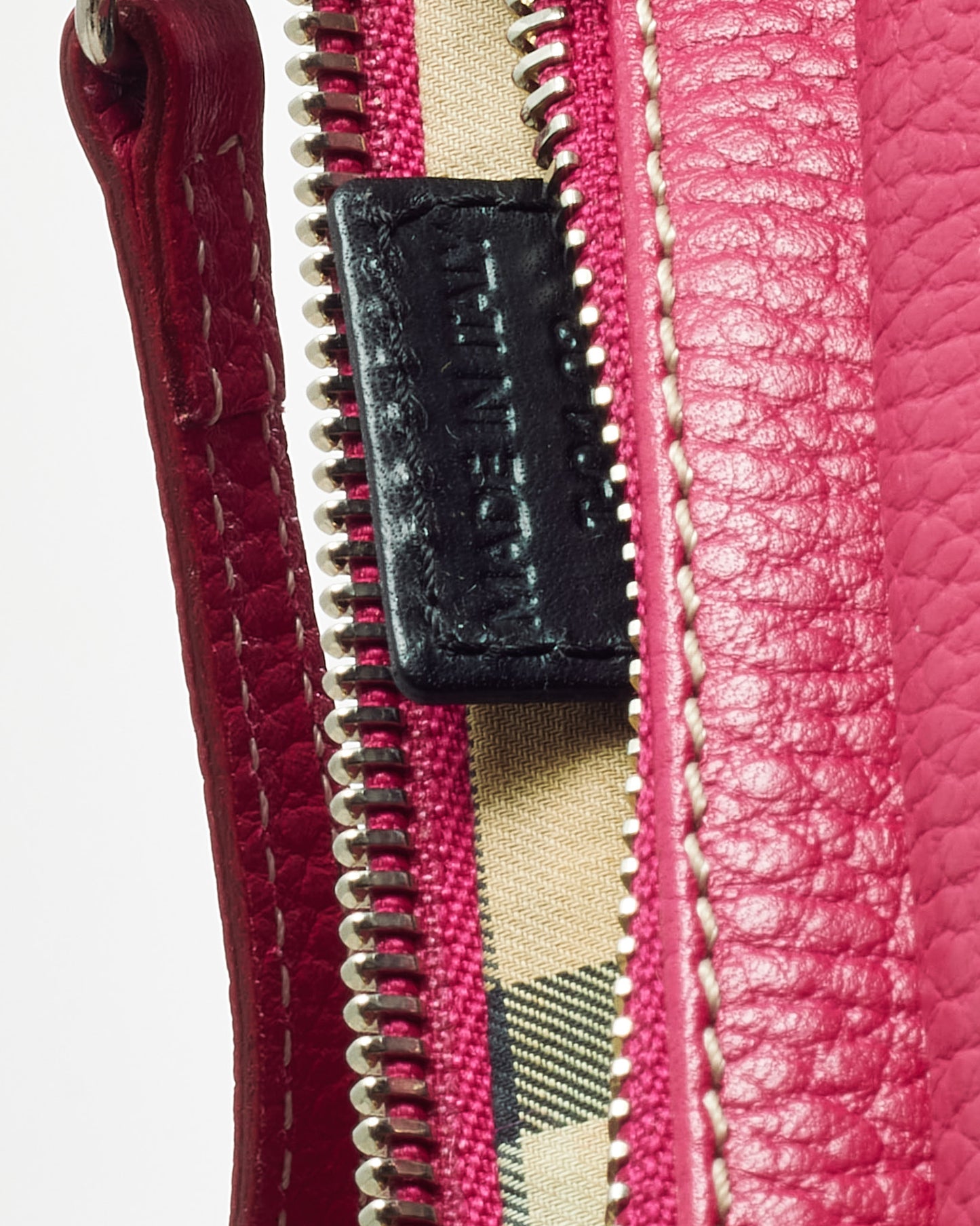 Burberry Pink Grained Leather SHW Push Lock Clasp Wristlet Clutch