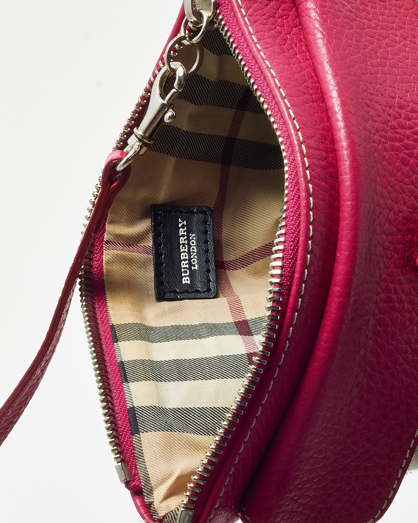 Burberry Pink Grained Leather SHW Push Lock Clasp Wristlet Clutch