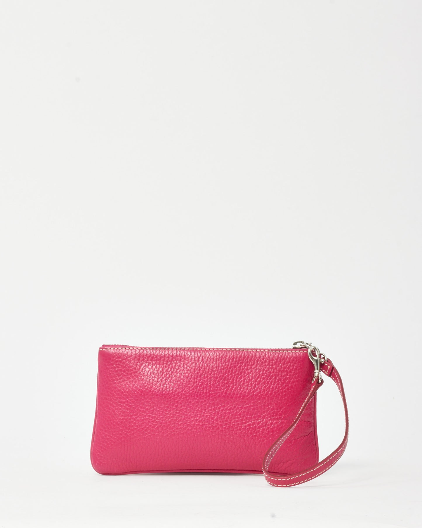 Burberry Pink Grained Leather SHW Push Lock Clasp Wristlet Clutch