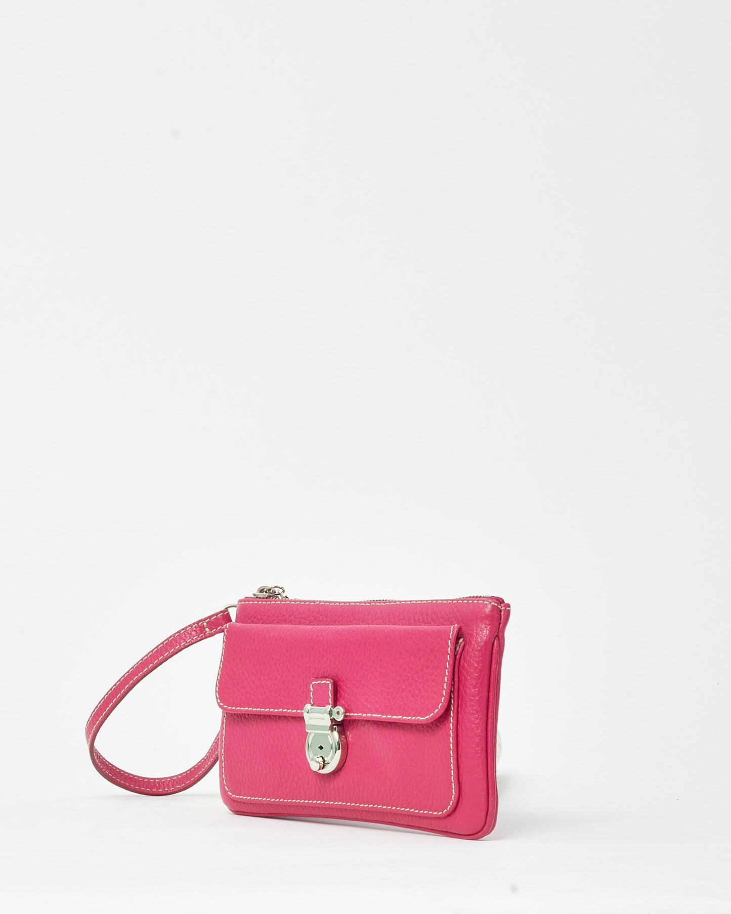 Burberry Pink Grained Leather SHW Push Lock Clasp Wristlet Clutch