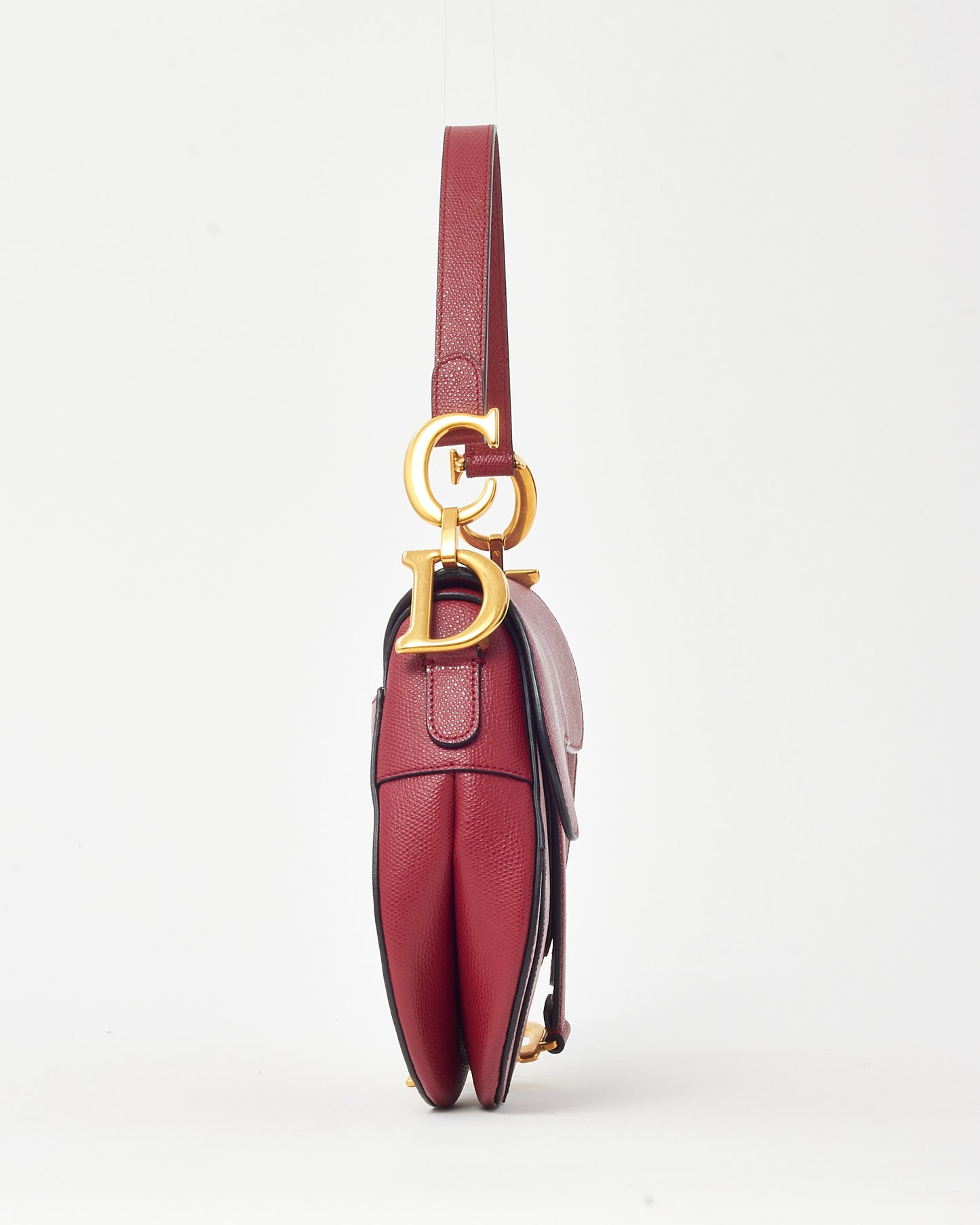 Dior Dark Red Grained Calfskin Leather Medium Saddle Bag GHW