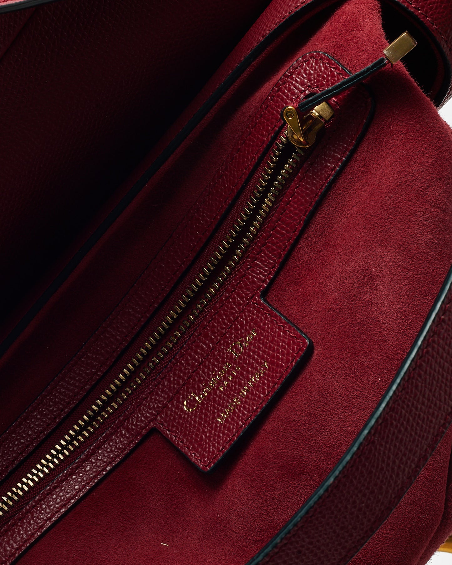 Dior Dark Red Grained Calfskin Leather Medium Saddle Bag GHW