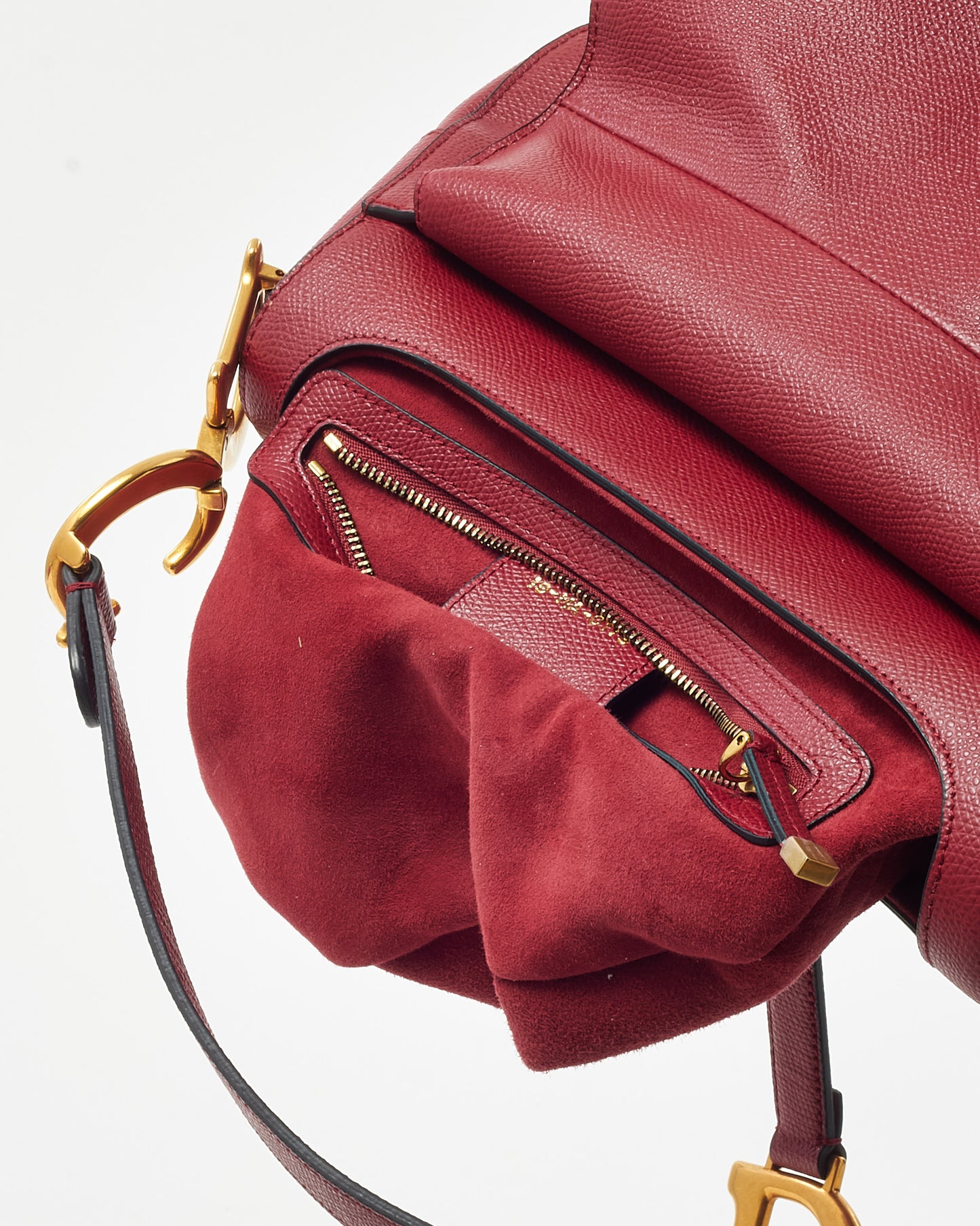 Dior Dark Red Grained Calfskin Leather Medium Saddle Bag GHW