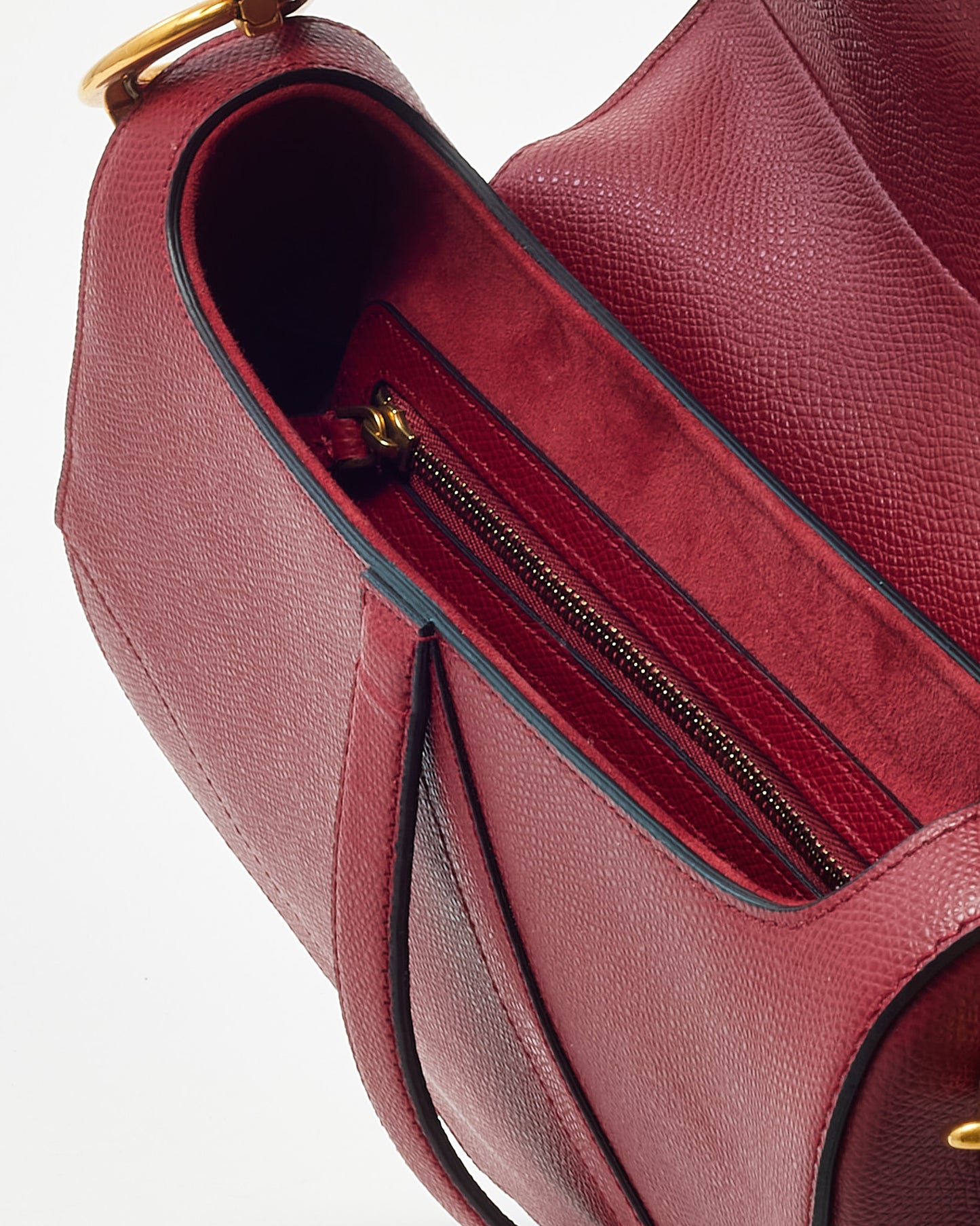 Dior Dark Red Grained Calfskin Leather Medium Saddle Bag GHW