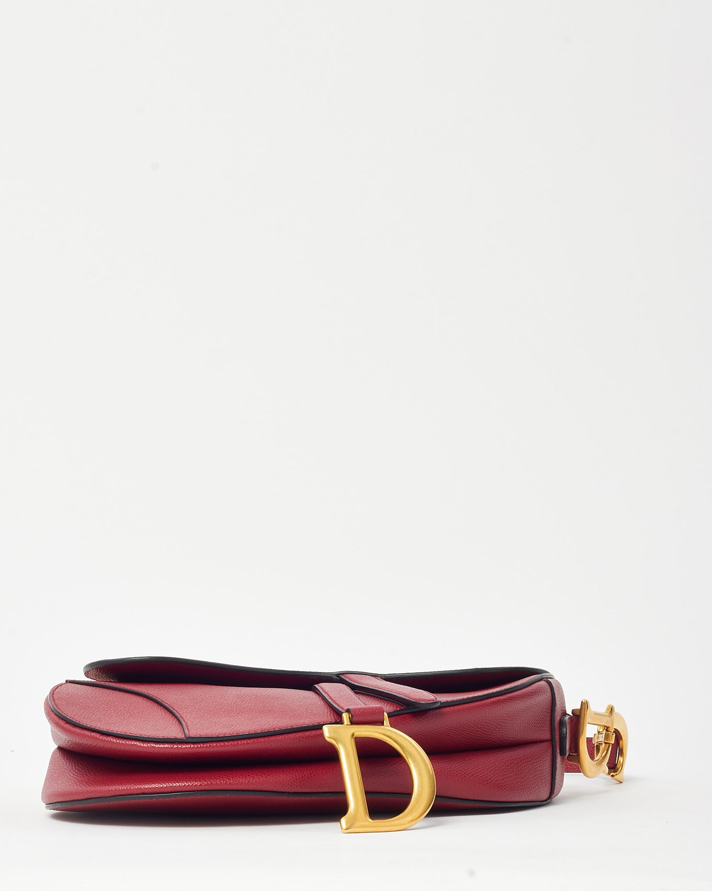 Dior Dark Red Grained Calfskin Leather Medium Saddle Bag GHW