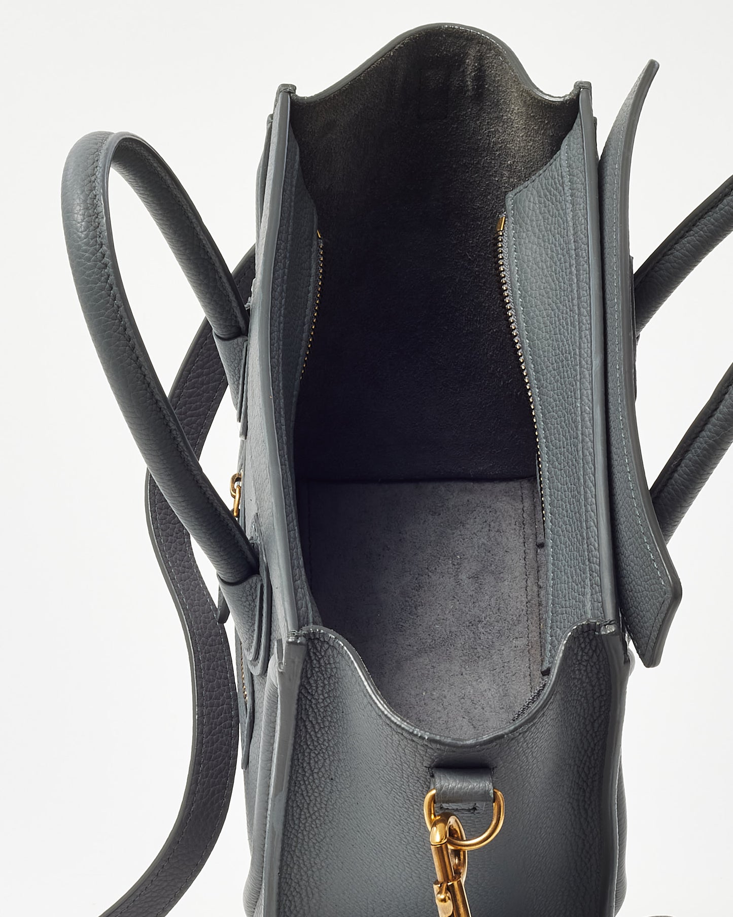 Celine Grey Drummed Leather Nano Luggage Bag with Strap