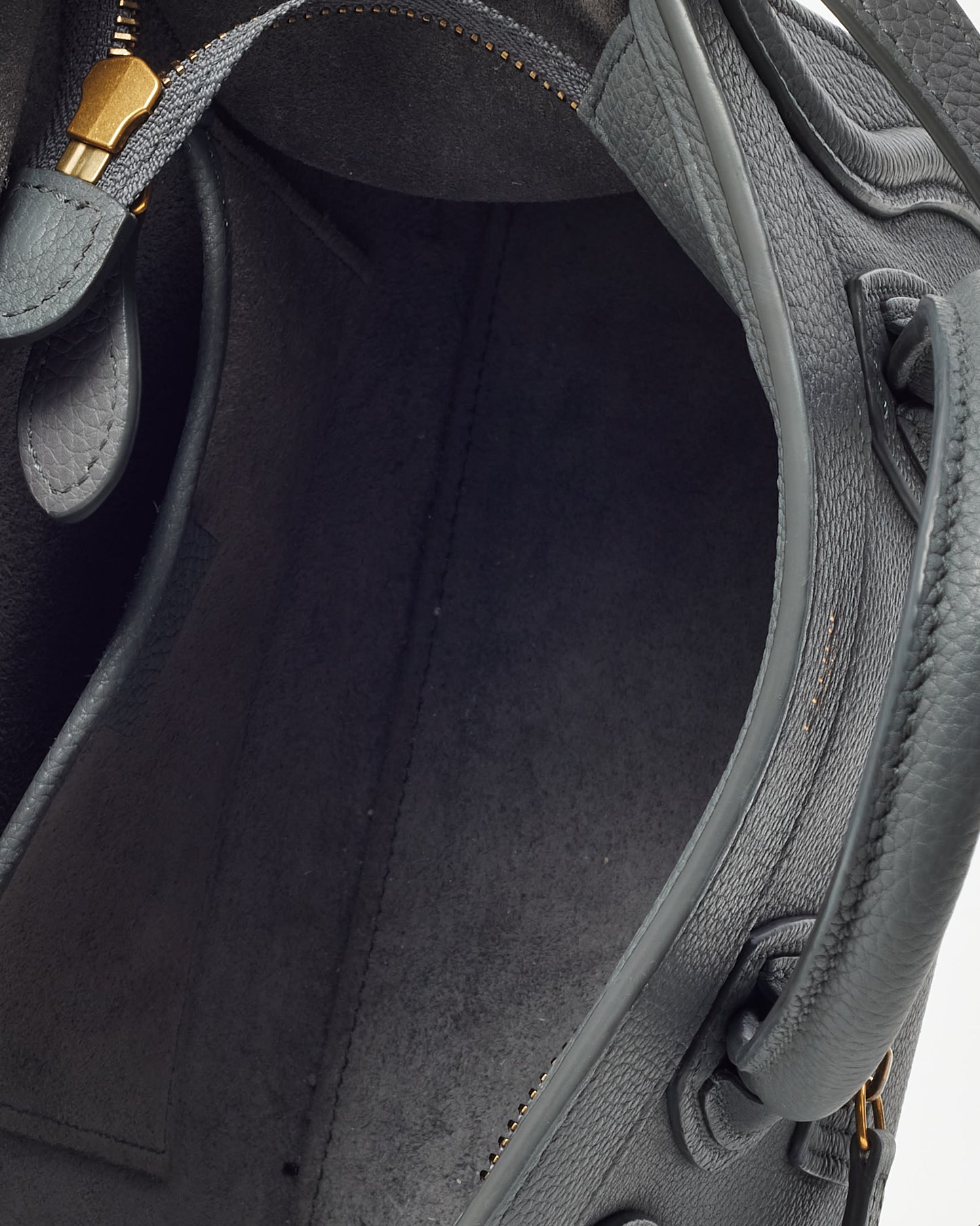 Celine Grey Drummed Leather Nano Luggage Bag with Strap