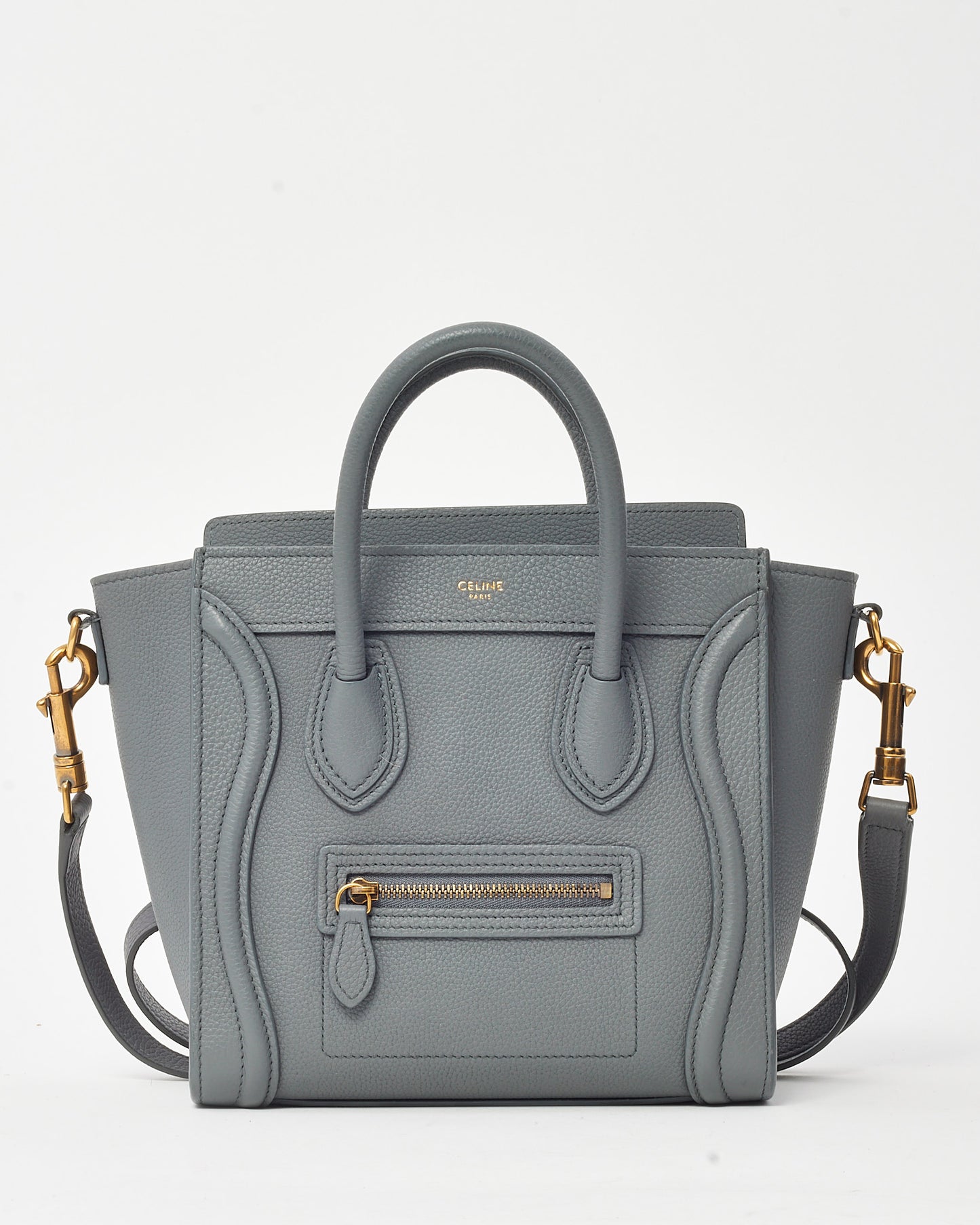 Celine Grey Drummed Leather Nano Luggage Bag with Strap