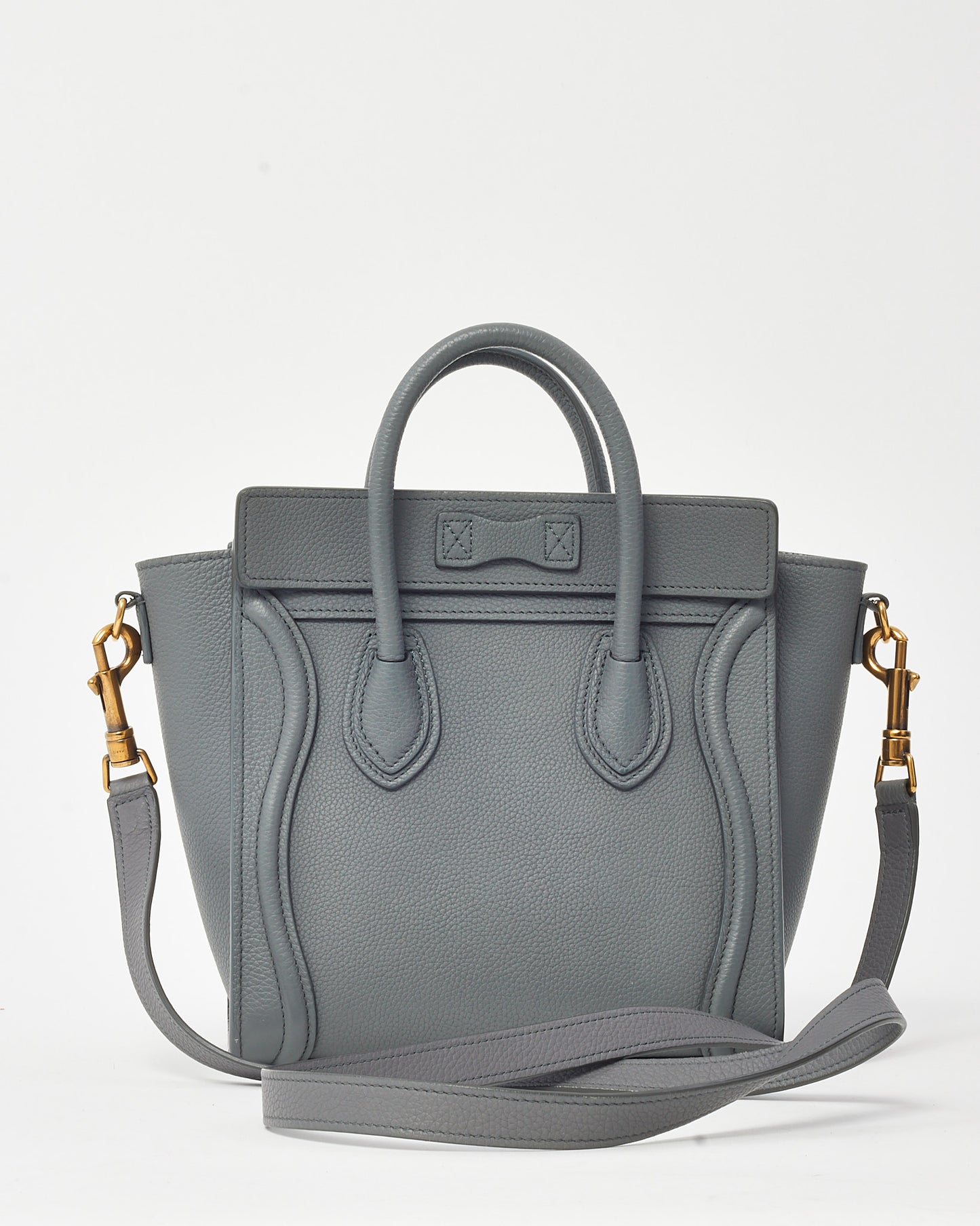 Celine Grey Drummed Leather Nano Luggage Bag with Strap