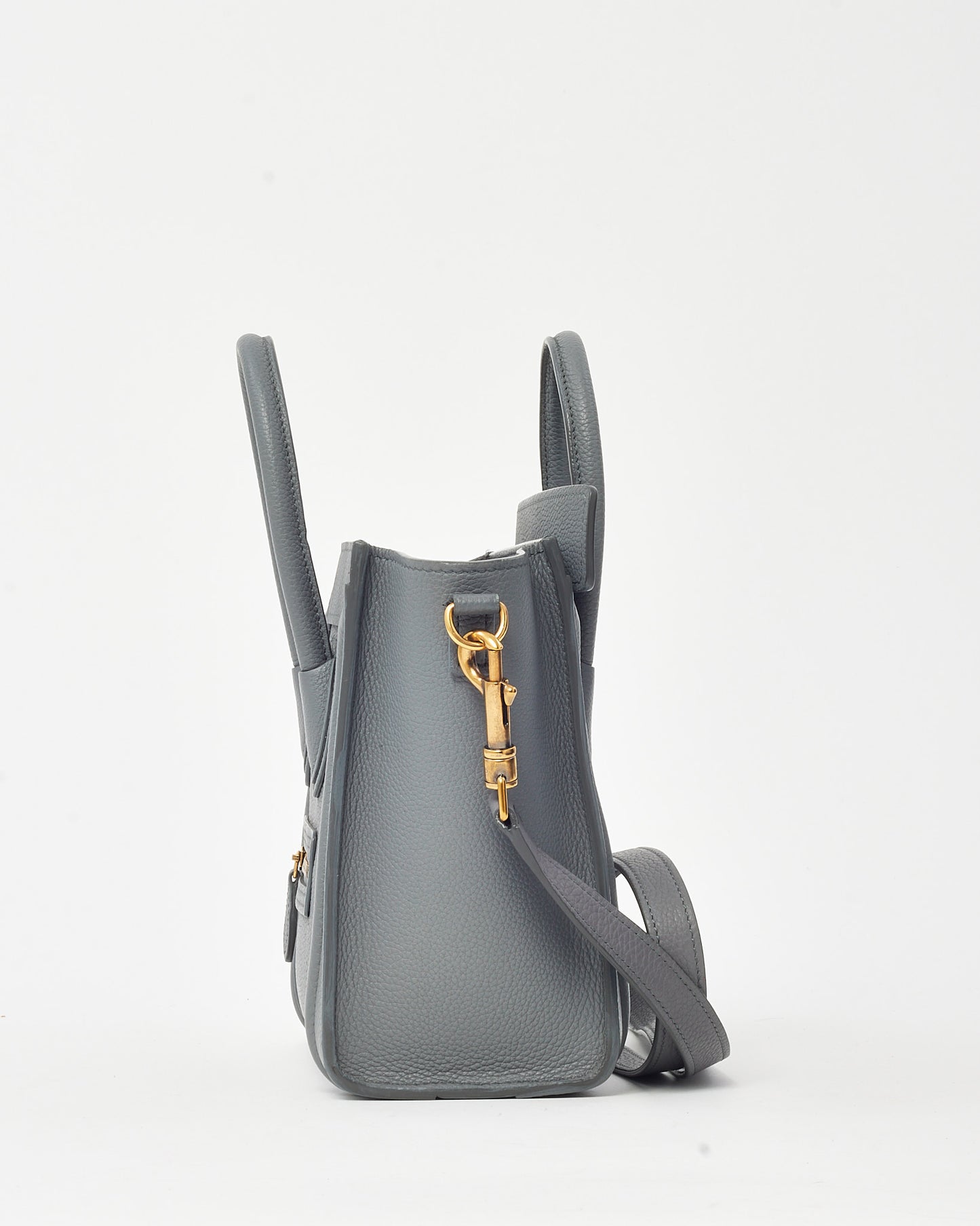 Celine Grey Drummed Leather Nano Luggage Bag with Strap