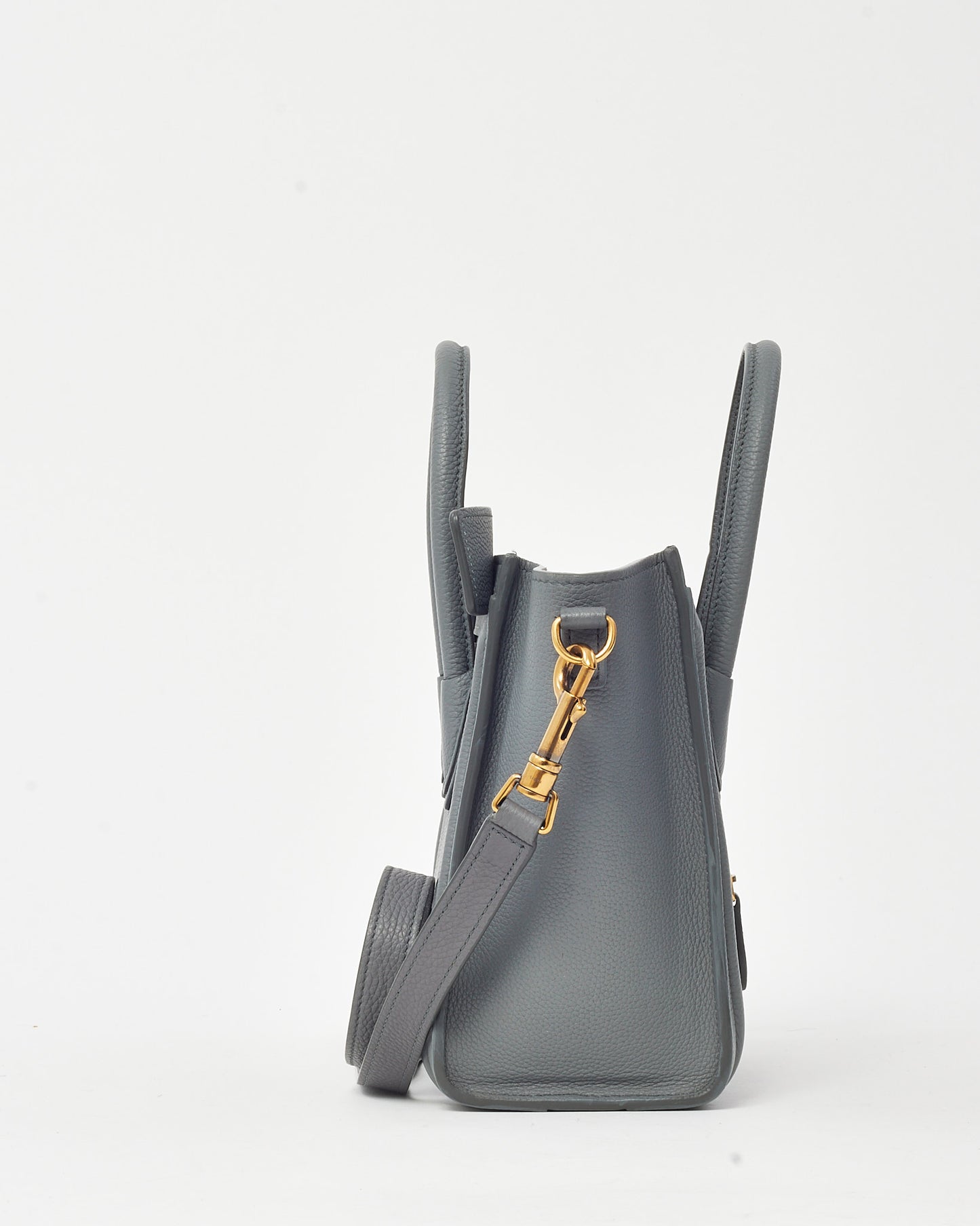 Celine Grey Drummed Leather Nano Luggage Bag with Strap