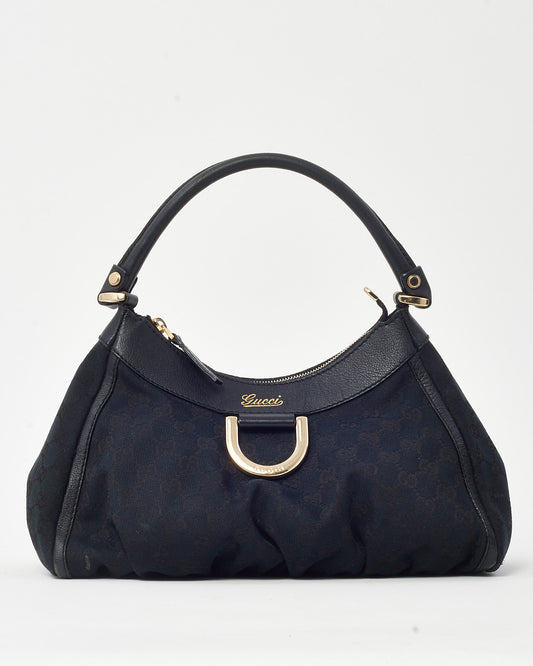 Gucci Black Monogram GG Canvas D-Ring Abbey Large Shoulder Bag