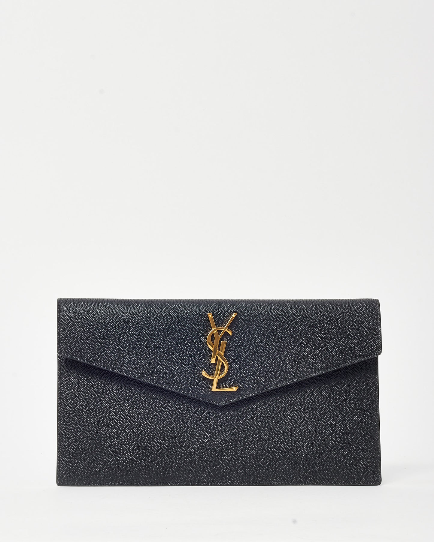 Saint Laurent Black Grained Leather GHW YSL Uptown Clutch