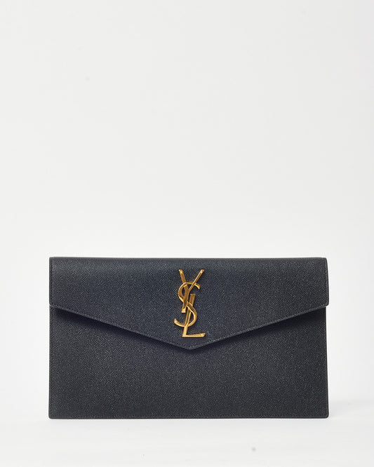 Saint Laurent Black Grained Leather GHW YSL Uptown Clutch