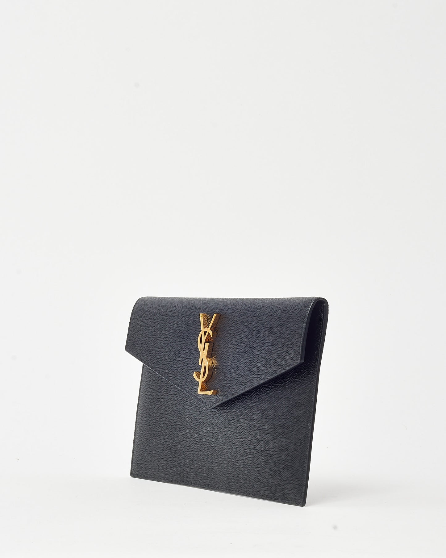 Saint Laurent Black Grained Leather GHW YSL Uptown Clutch