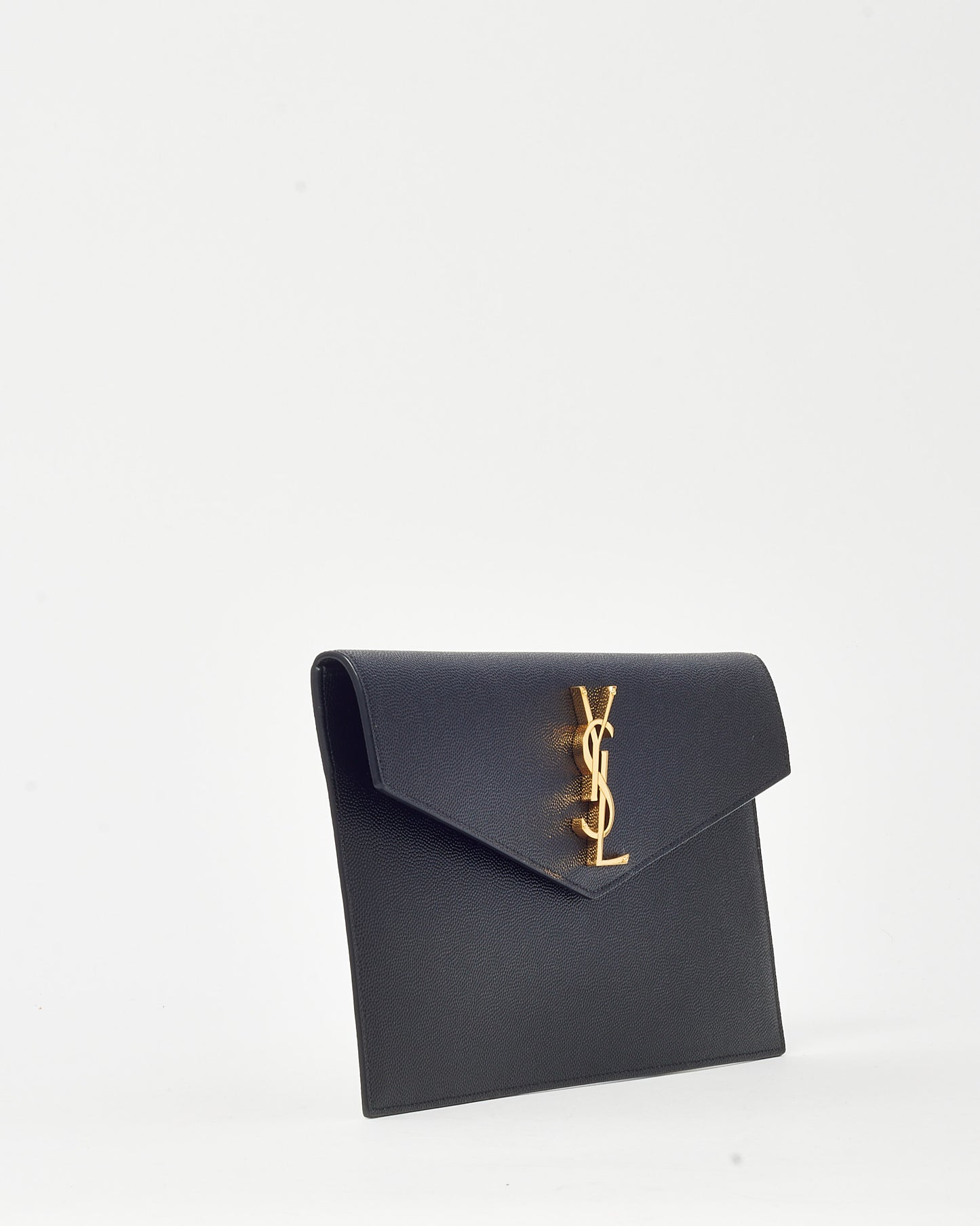 Saint Laurent Black Grained Leather GHW YSL Uptown Clutch