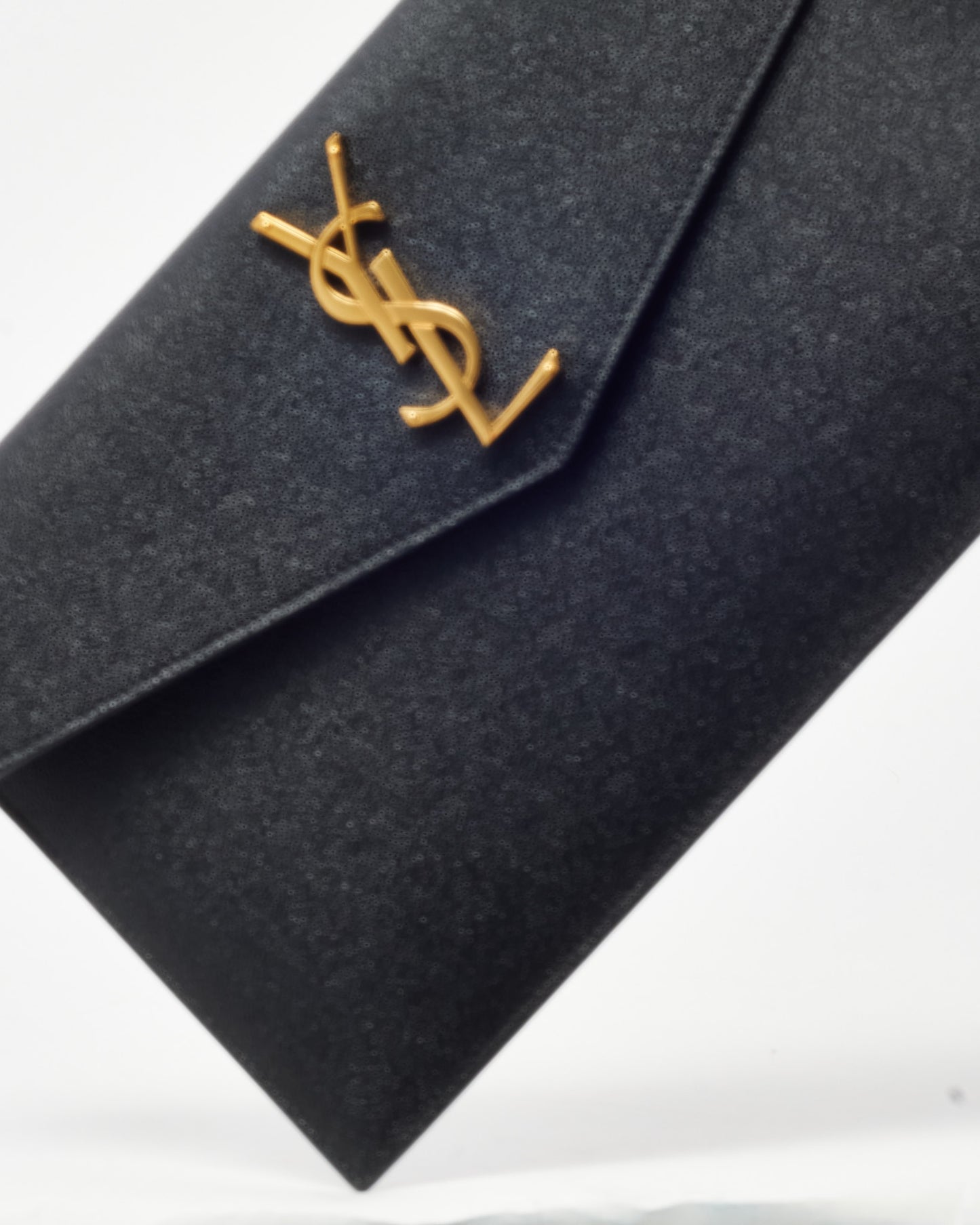 Saint Laurent Black Grained Leather GHW YSL Uptown Clutch