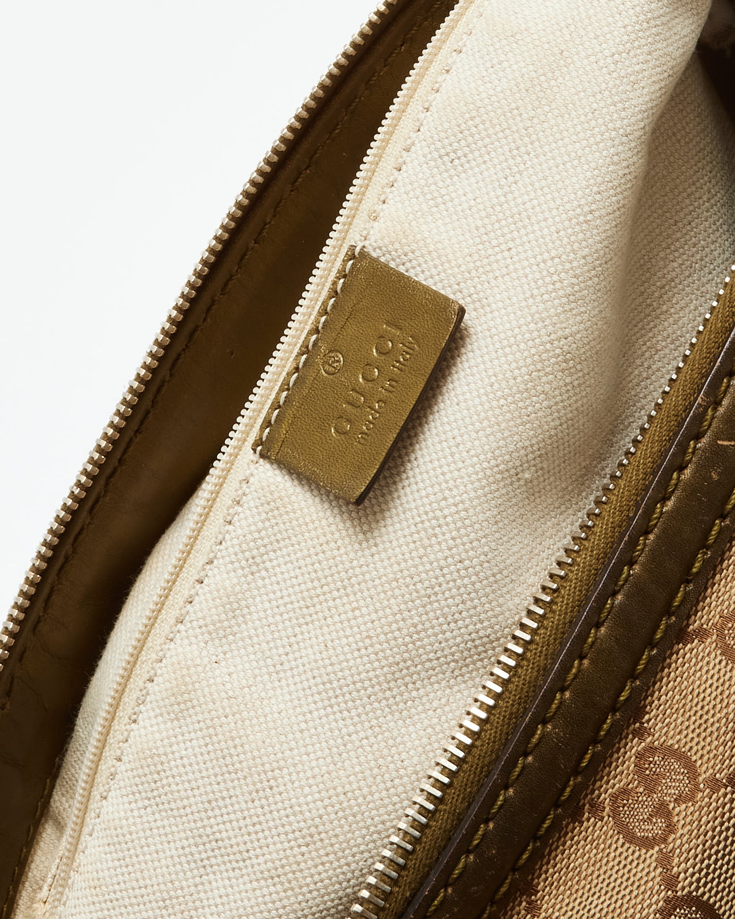 Gucci Khaki Metallic Leather & Beige and Brown GG Monogram Canvas Sukey 2Way Tote with Strap