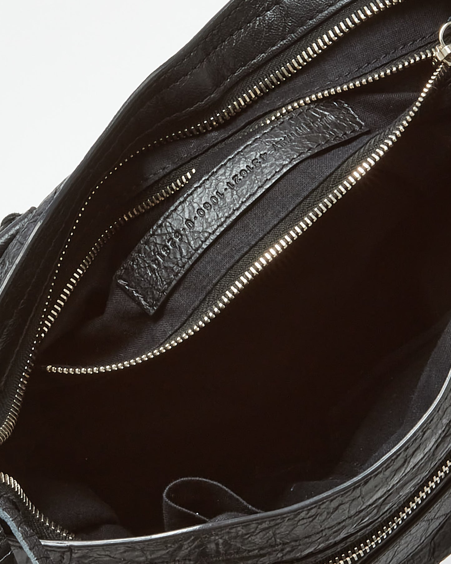 Balenciaga Black Arena Lambskin Leather Small Motorcycle City Bag with Logo Strap