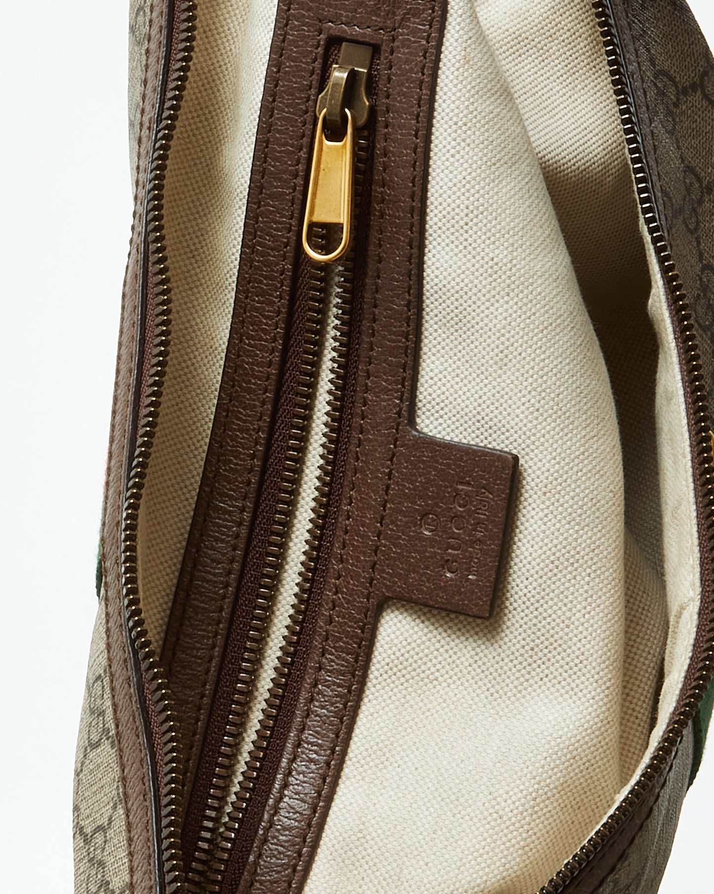 Gucci Beige and Beige Monogram GG Supreme Canvas Small Web Ophidia Half Moon Hobo Bag