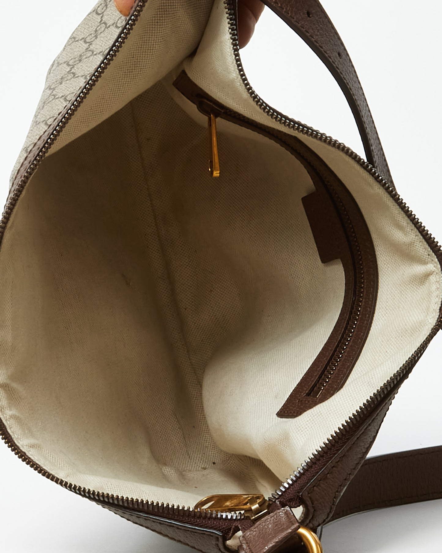 Gucci Beige and Beige Monogram GG Supreme Canvas Small Web Ophidia Half Moon Hobo Bag