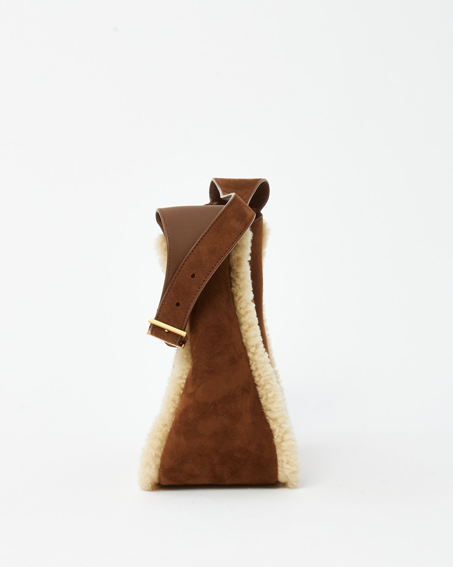 Saint Laurent Brown Suede and Shearling 5 a 7 Small Soft Hobo Shoulder Bag