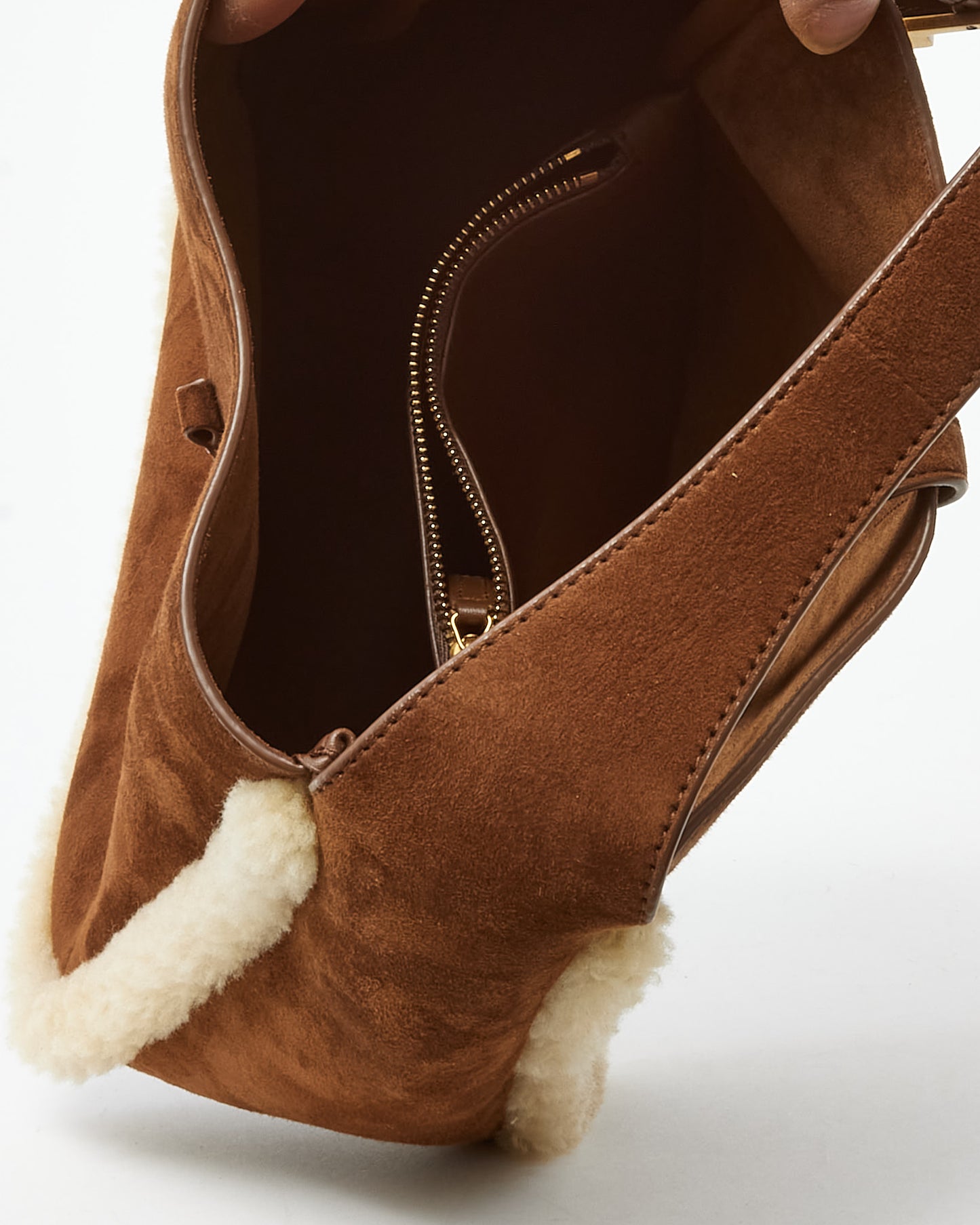 Saint Laurent Brown Suede and Shearling 5 a 7 Small Soft Hobo Shoulder Bag