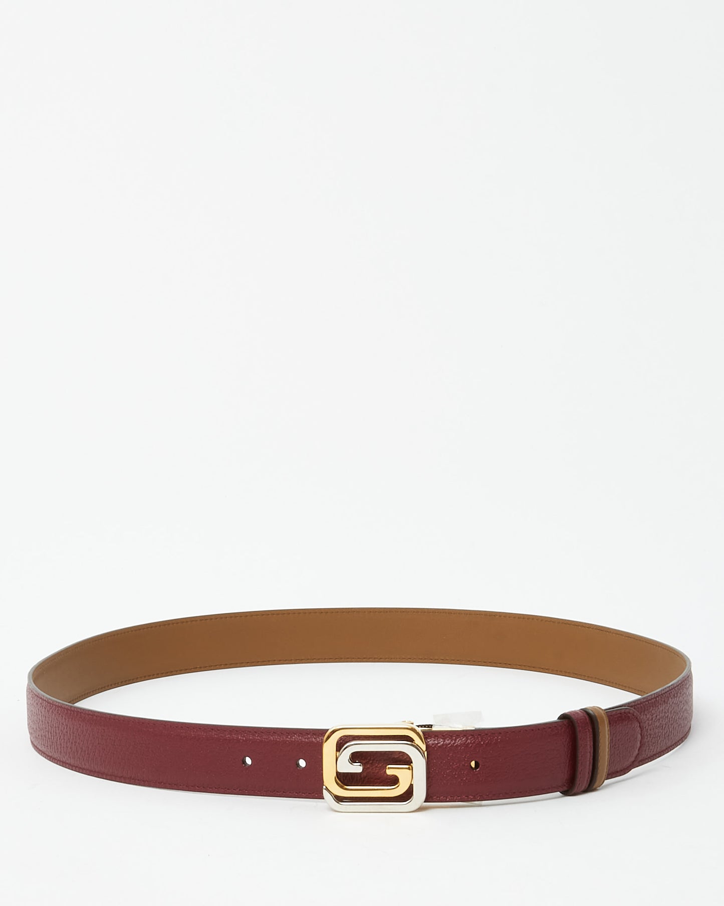 Gucci Burgundy and Tan Brown Leather Reversible Two Tone Square GG Buckle Belt - 105/42