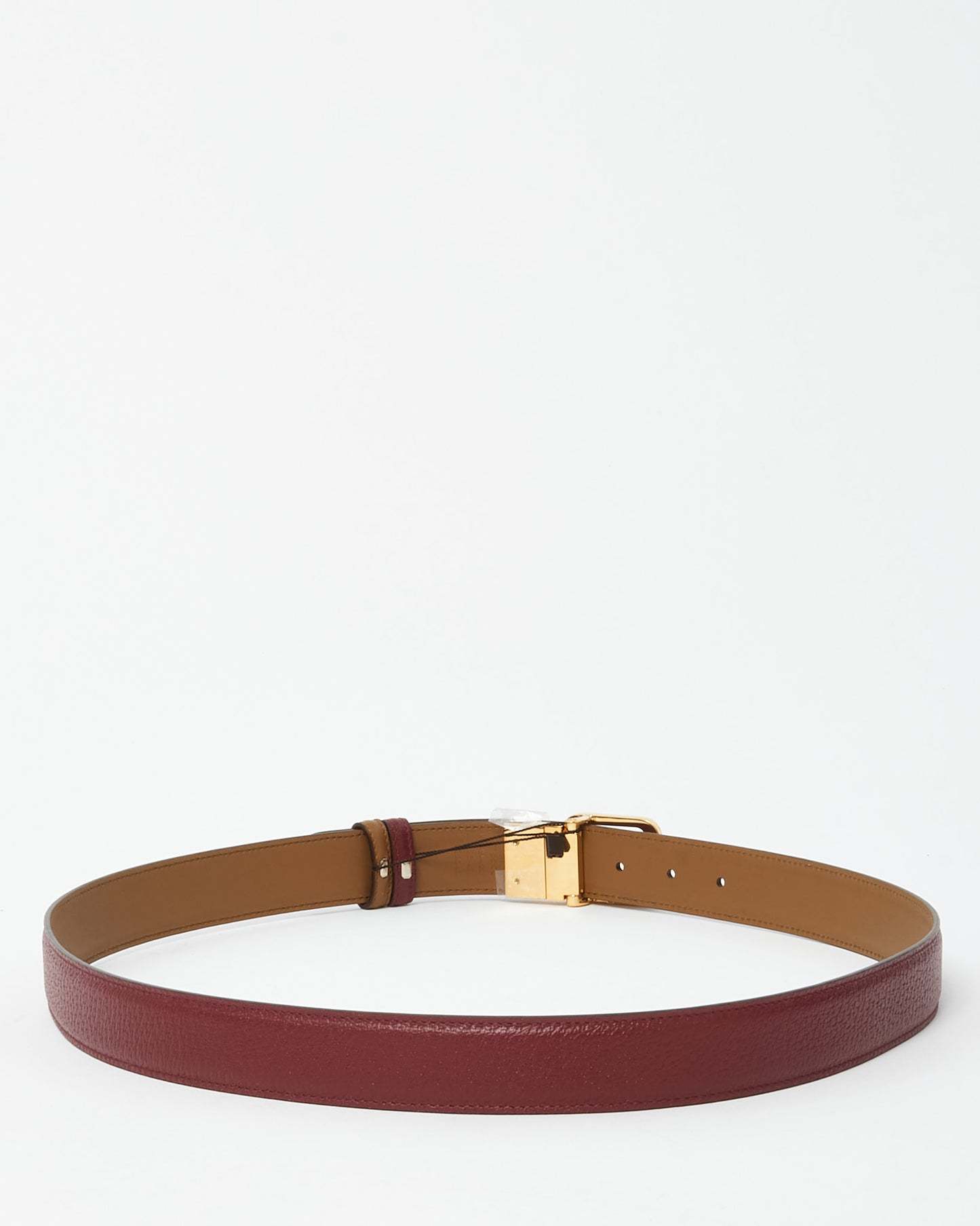 Gucci Burgundy and Tan Brown Leather Reversible Two Tone Square GG Buckle Belt - 105/42