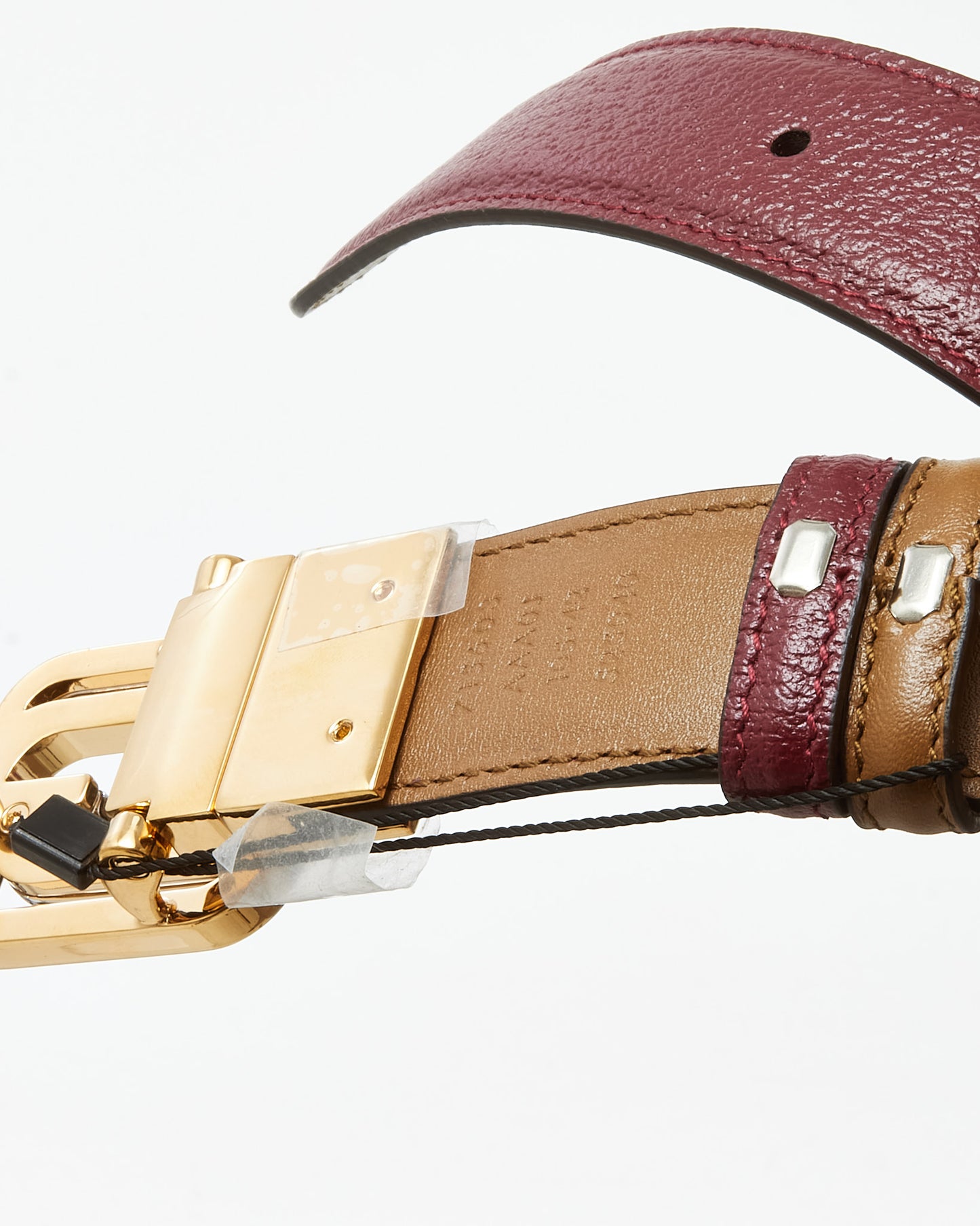 Gucci Burgundy and Tan Brown Leather Reversible Two Tone Square GG Buckle Belt - 105/42