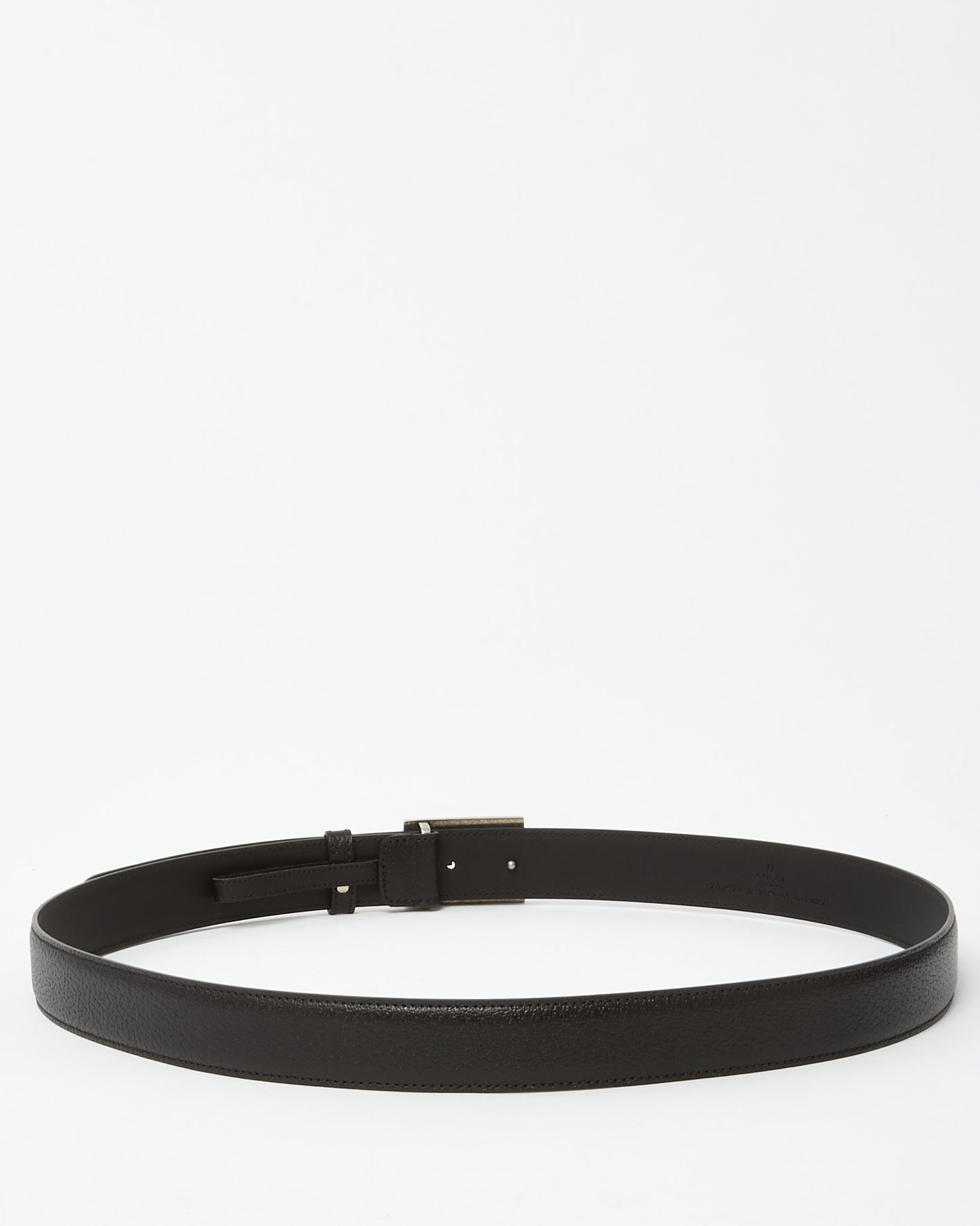 Gucci Back Leather Brushed Silver Square G Belt - 105/42