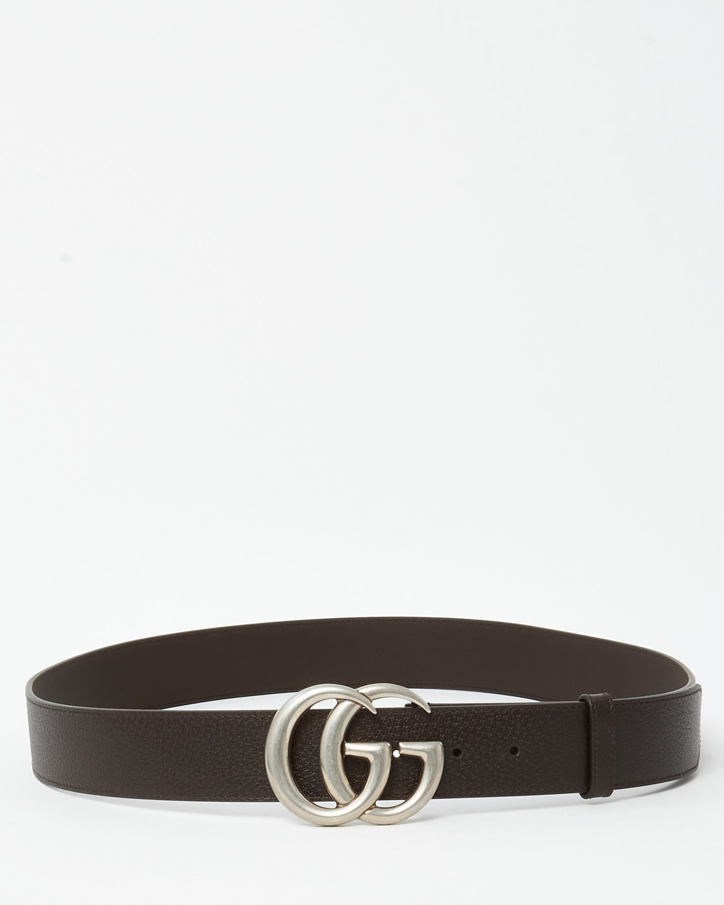 Gucci Brown Grained Leather SHW Interlocking GG Marmont Wide Belt - 105/42