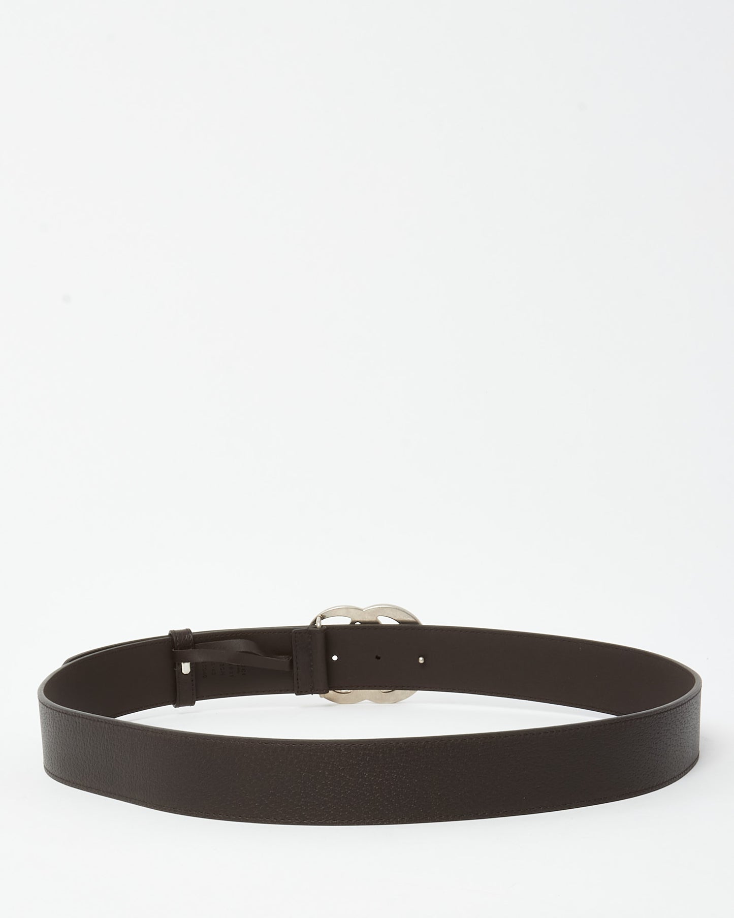 Gucci Brown Grained Leather SHW Interlocking GG Marmont Wide Belt - 105/42