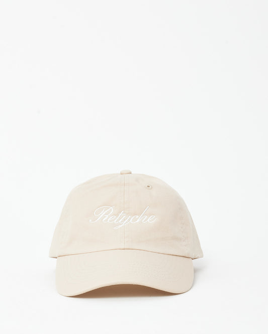 Retyche Beige & White Cursive Logo Baseball Cap - O/S
